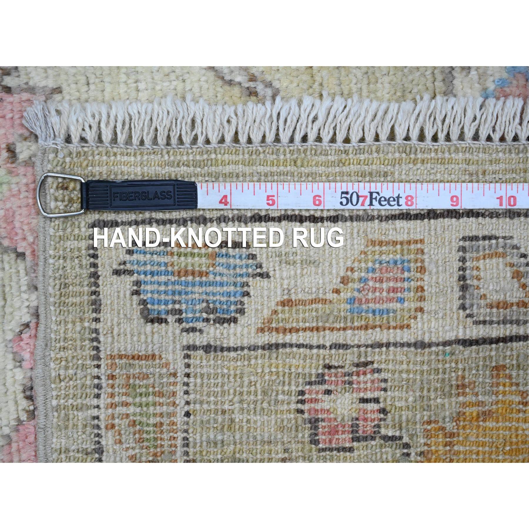 5'9"x8'9" Swamp Green, Hand Knotted, Afghan Angora Oushak with Large Leaf Design, Vegetable Dyes, 100% Wool, Oriental Rug Sh20196