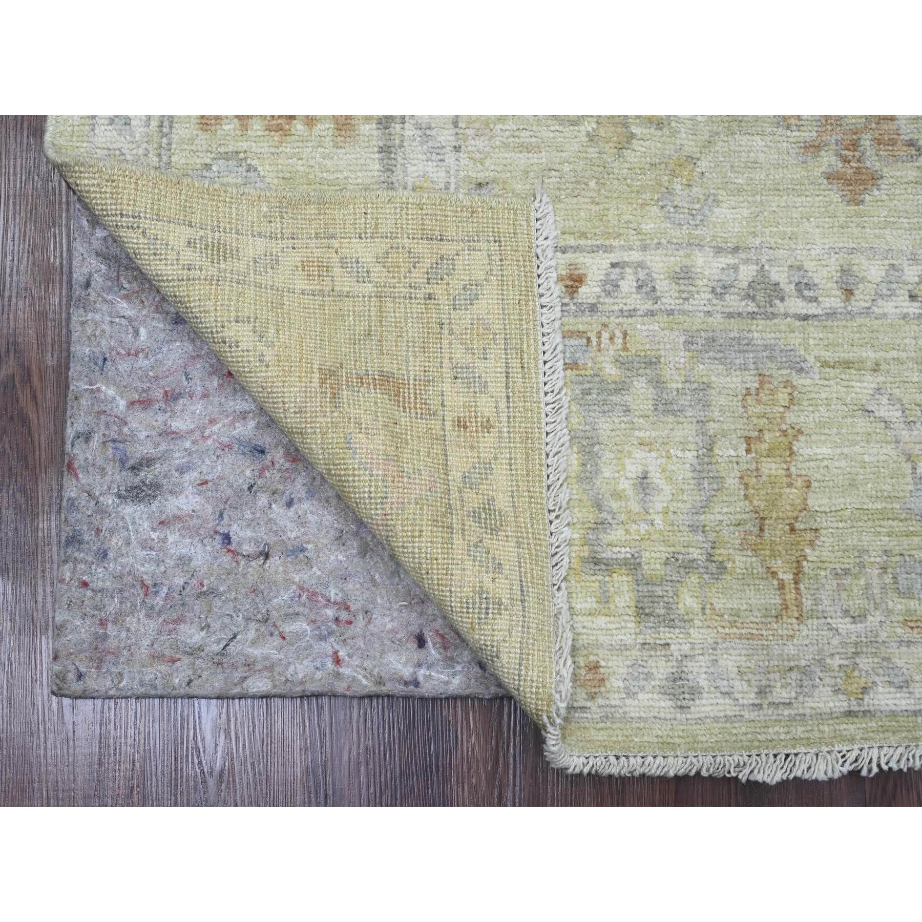 6'2"x6'2" Laurel Green, Afghan Angora Oushak with Floral Pattern, Hand Knotted, Vegetable Dyes, 100% Wool, Square, Oriental Rug Sh20198