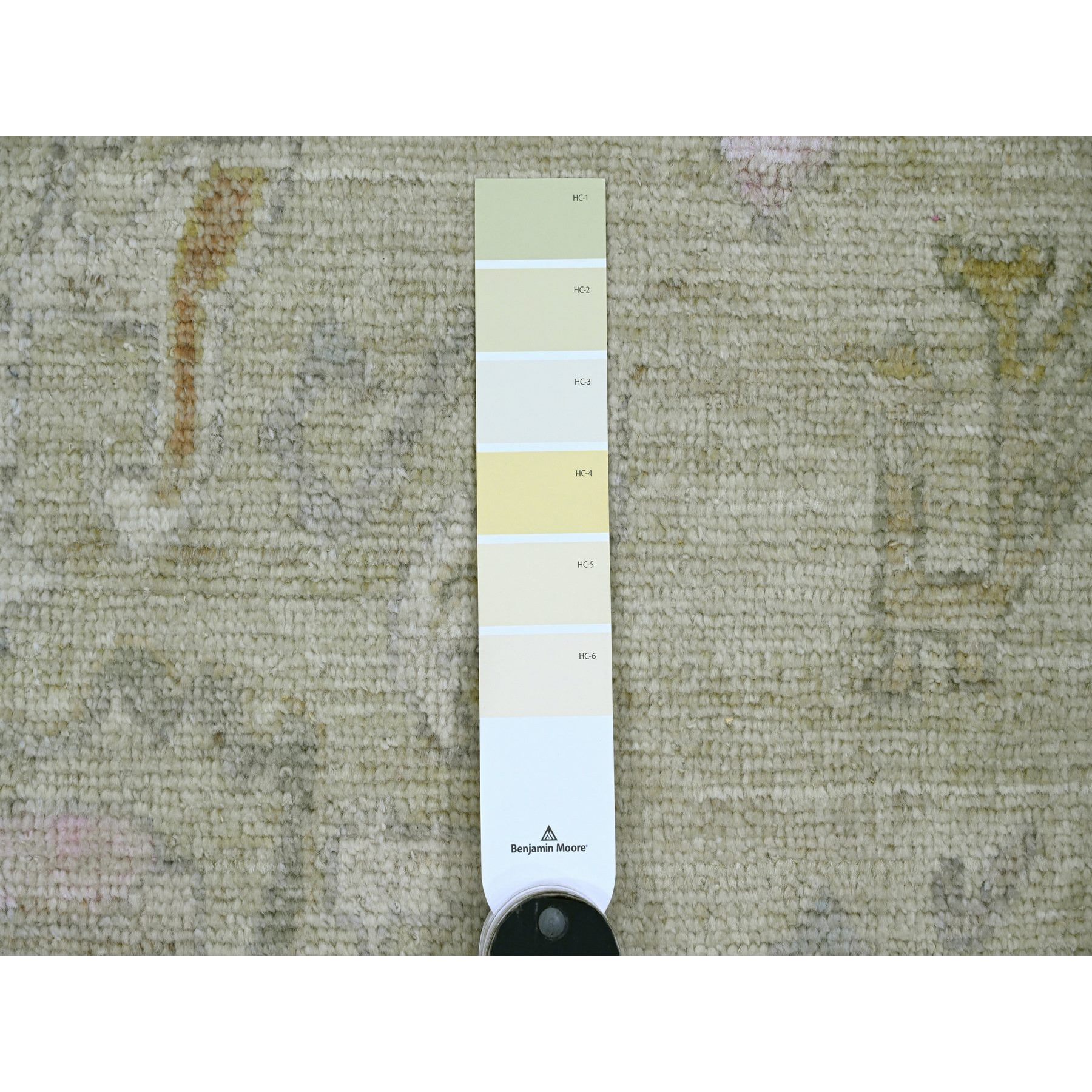 6'2"x6'2" Laurel Green, Afghan Angora Oushak with Floral Pattern, Hand Knotted, Vegetable Dyes, 100% Wool, Square, Oriental Rug Sh20198