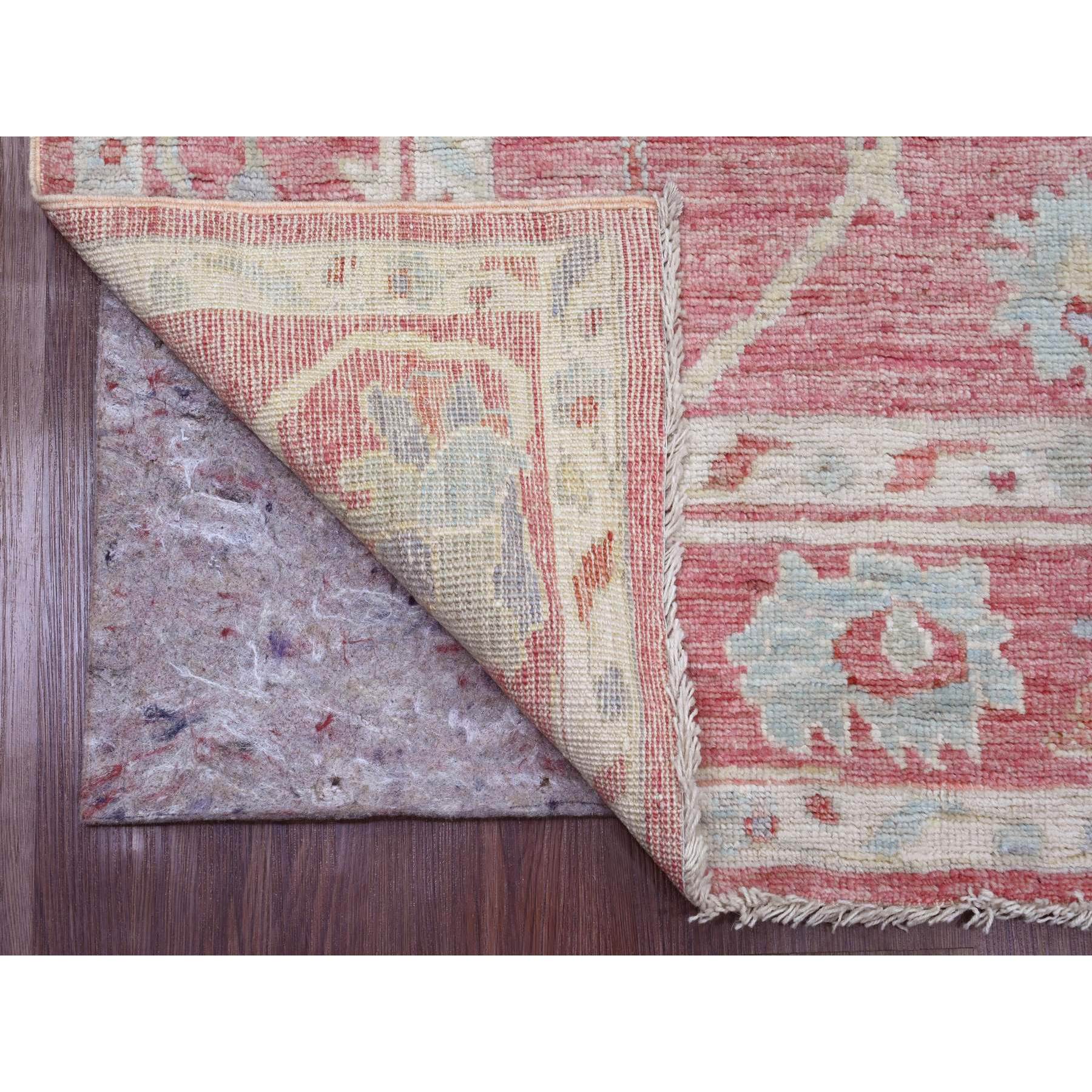 5'9"x8'9" Rouge Pink, Hand Knotted, Afghan Angora Oushak with Large Leaf Design, Veggie Dyes, 100% Wool, Oriental Rug Sh20199