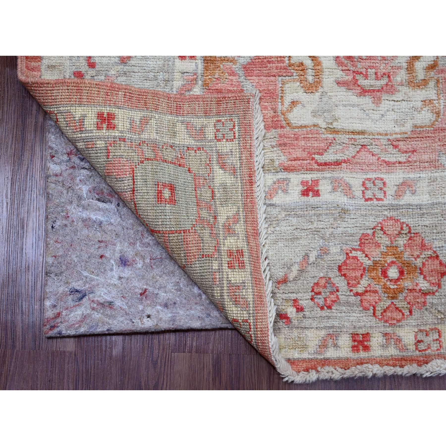 6'2"x9'1" Flamingo Pink, Afghan Angora Oushak with All Over Leaf Pattern, Hand Knotted, Natural Dyes, 100% Wool, Oriental Rug Sh20201