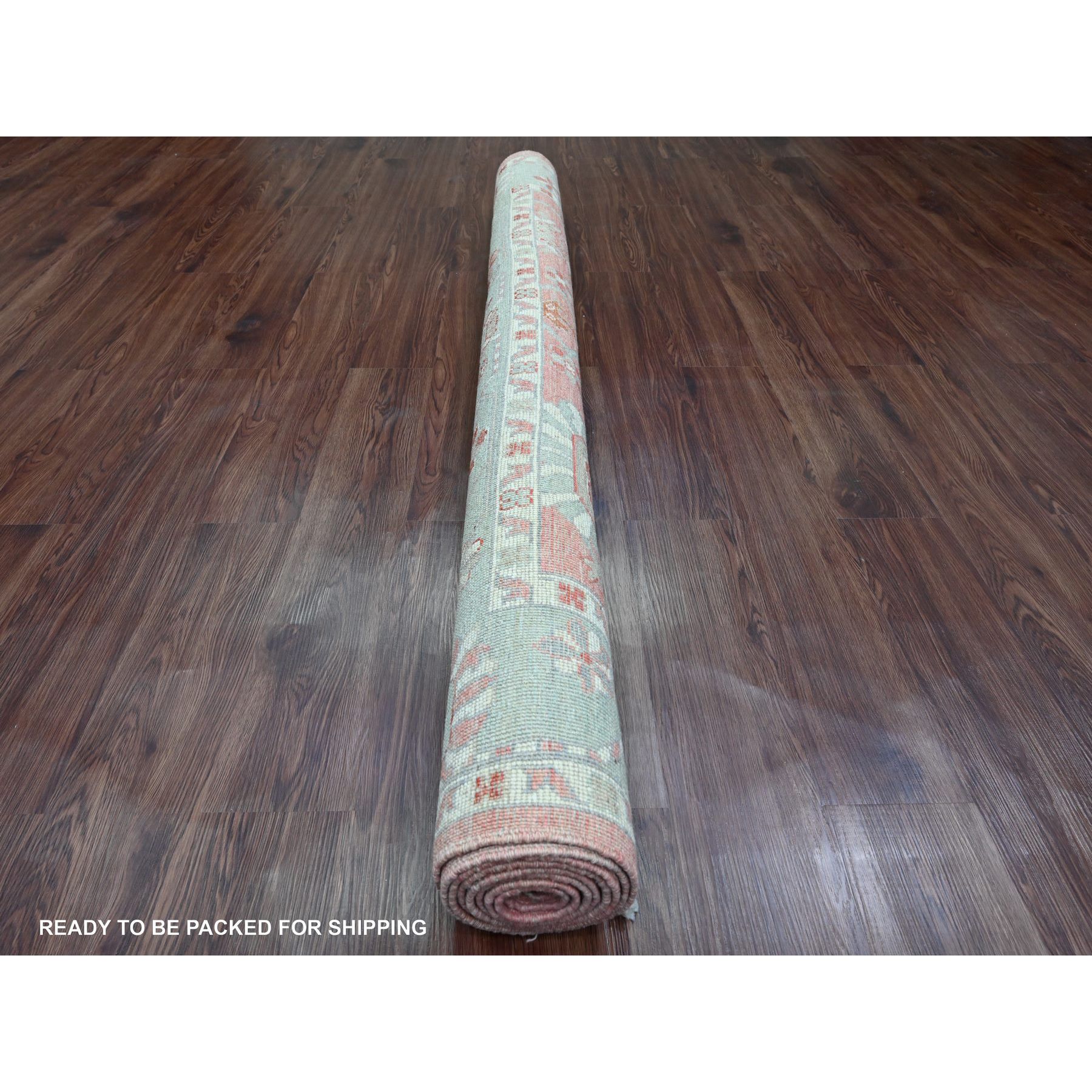 6'2"x9'1" Flamingo Pink, Afghan Angora Oushak with All Over Leaf Pattern, Hand Knotted, Natural Dyes, 100% Wool, Oriental Rug Sh20201