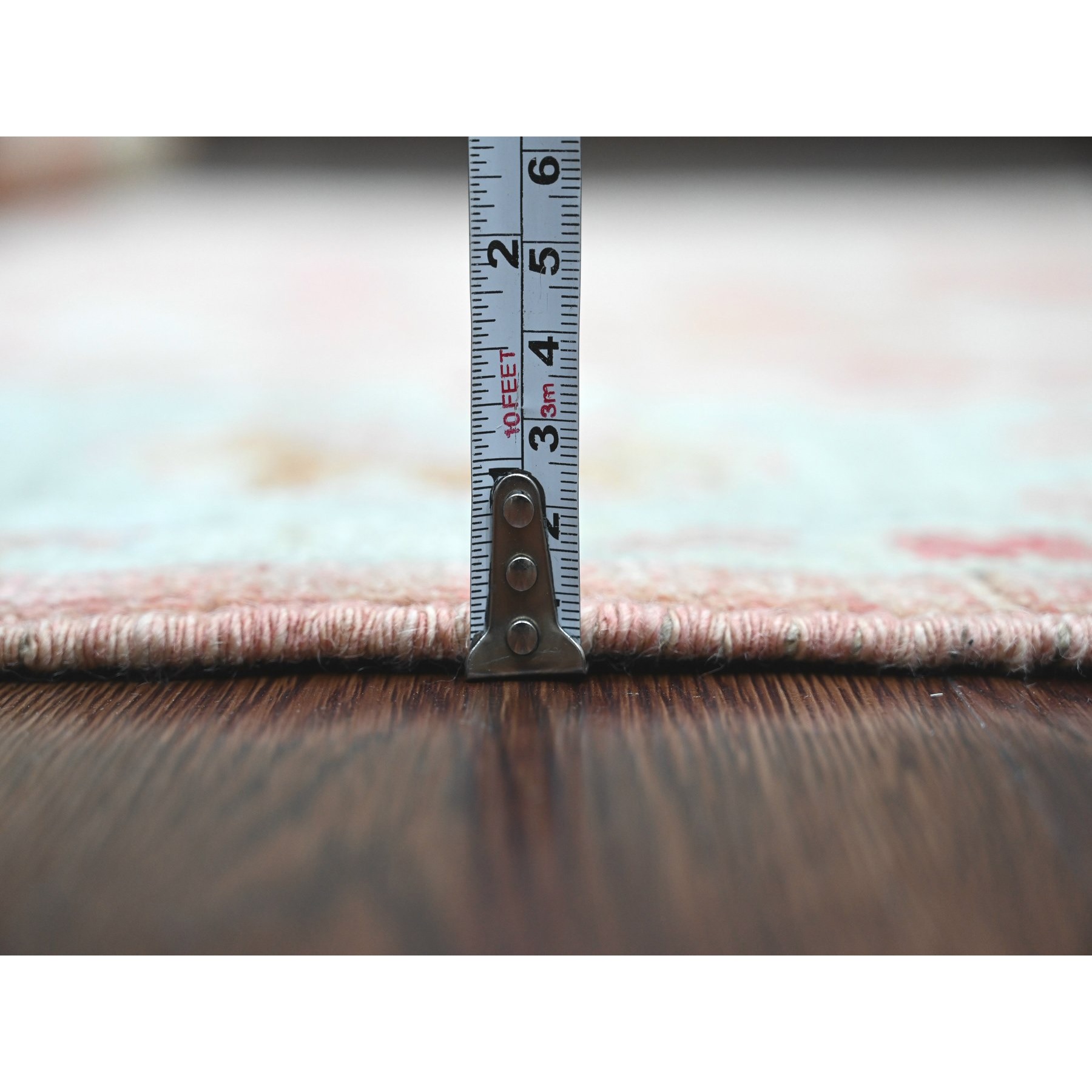 6'2"x9'1" Flamingo Pink, Afghan Angora Oushak with All Over Leaf Pattern, Hand Knotted, Natural Dyes, 100% Wool, Oriental Rug Sh20201