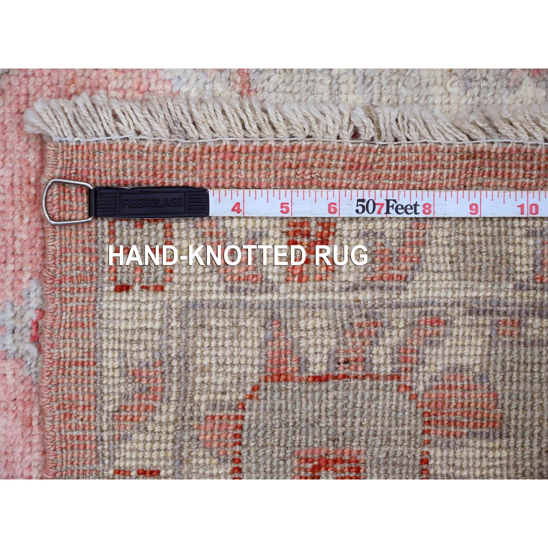 6'2"x9'1" Flamingo Pink, Afghan Angora Oushak with All Over Leaf Pattern, Hand Knotted, Natural Dyes, 100% Wool, Oriental Rug Sh20201