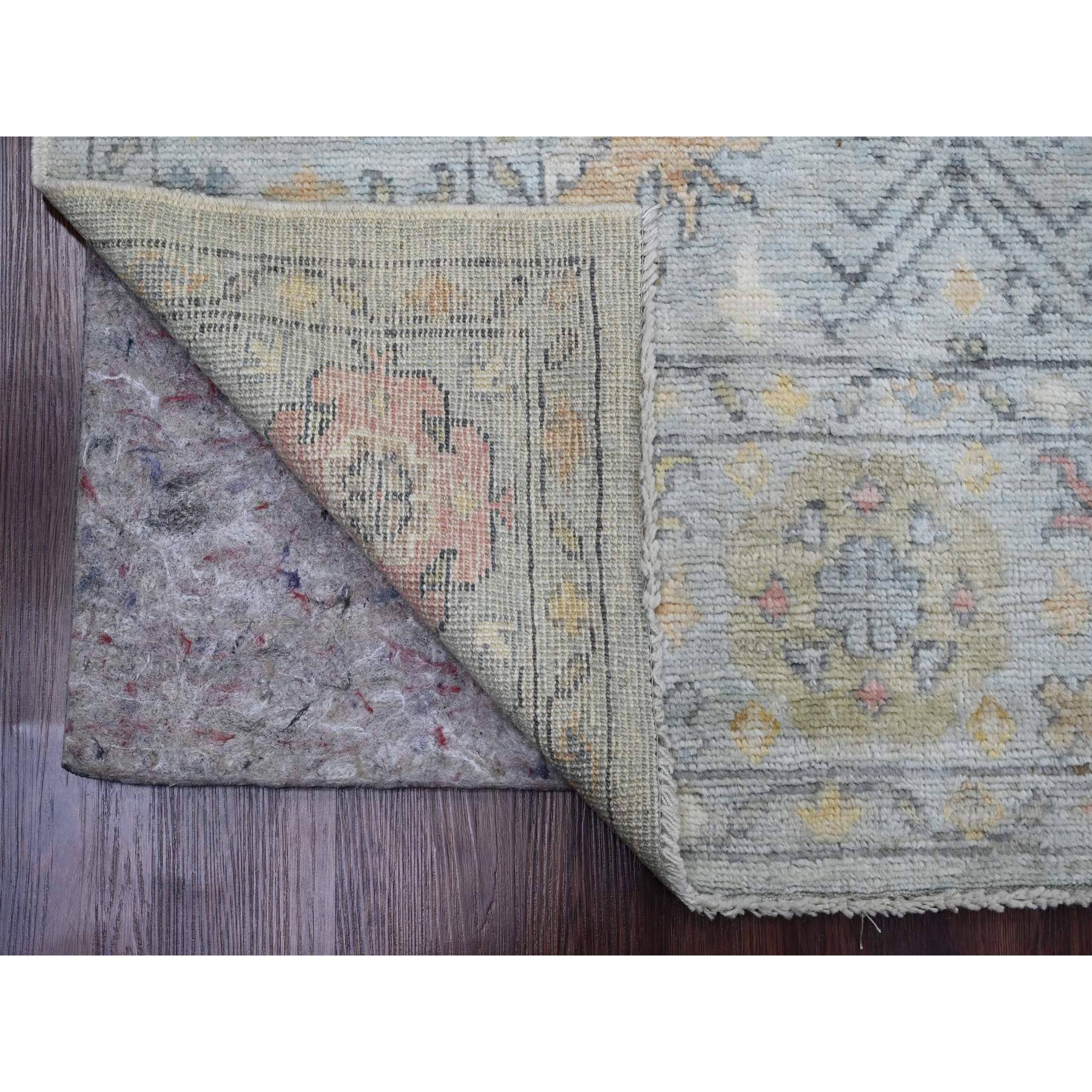 6'1"x6'1" Misty Gray, 100% Wool, Afghan Angora Oushak with Geometric Leaf Design, Hand Knotted, Veggie Dyes, Square, Oriental Rug Sh20202