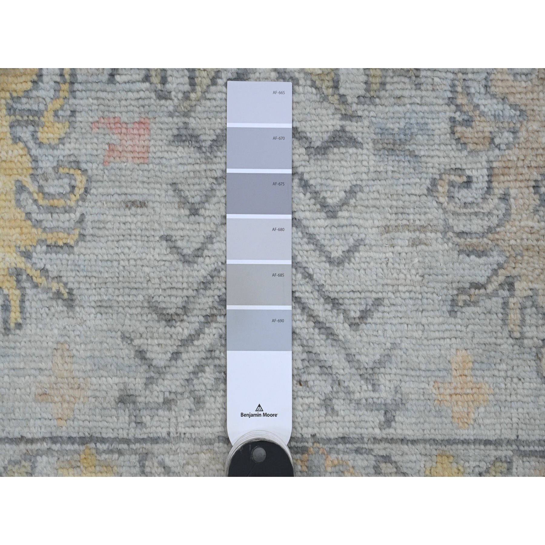 6'1"x6'1" Misty Gray, 100% Wool, Afghan Angora Oushak with Geometric Leaf Design, Hand Knotted, Veggie Dyes, Square, Oriental Rug Sh20202