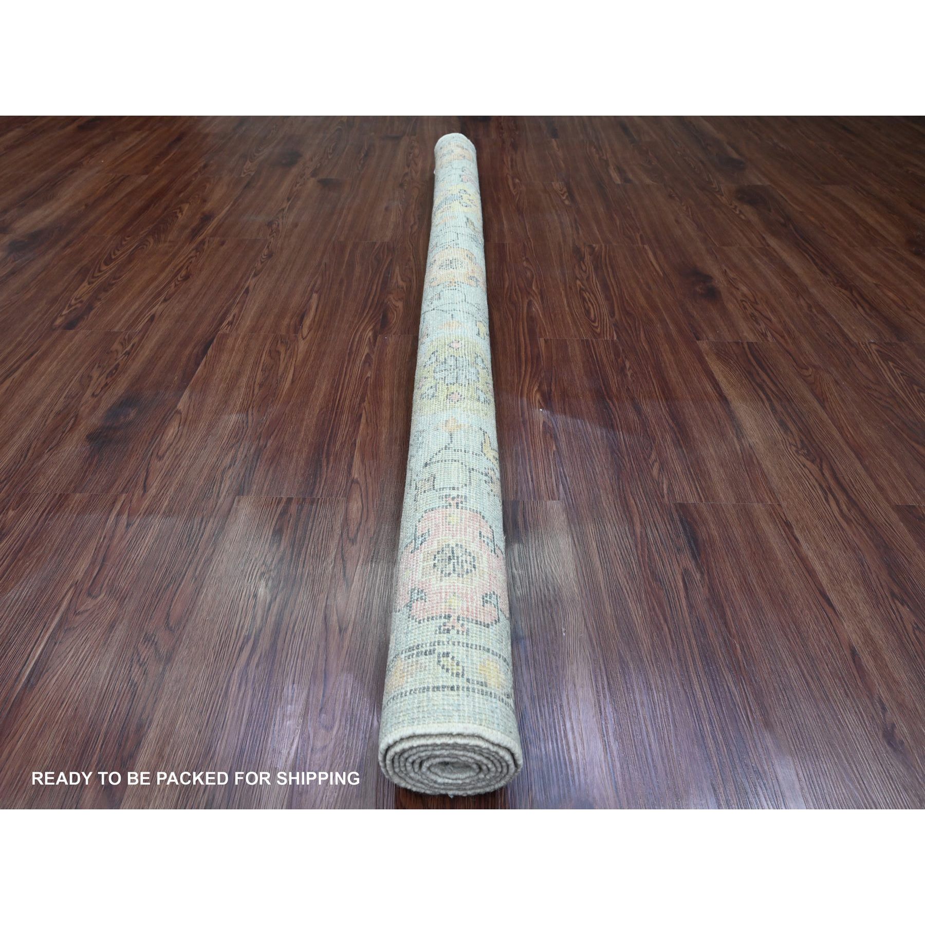 6'1"x6'1" Misty Gray, 100% Wool, Afghan Angora Oushak with Geometric Leaf Design, Hand Knotted, Veggie Dyes, Square, Oriental Rug Sh20202