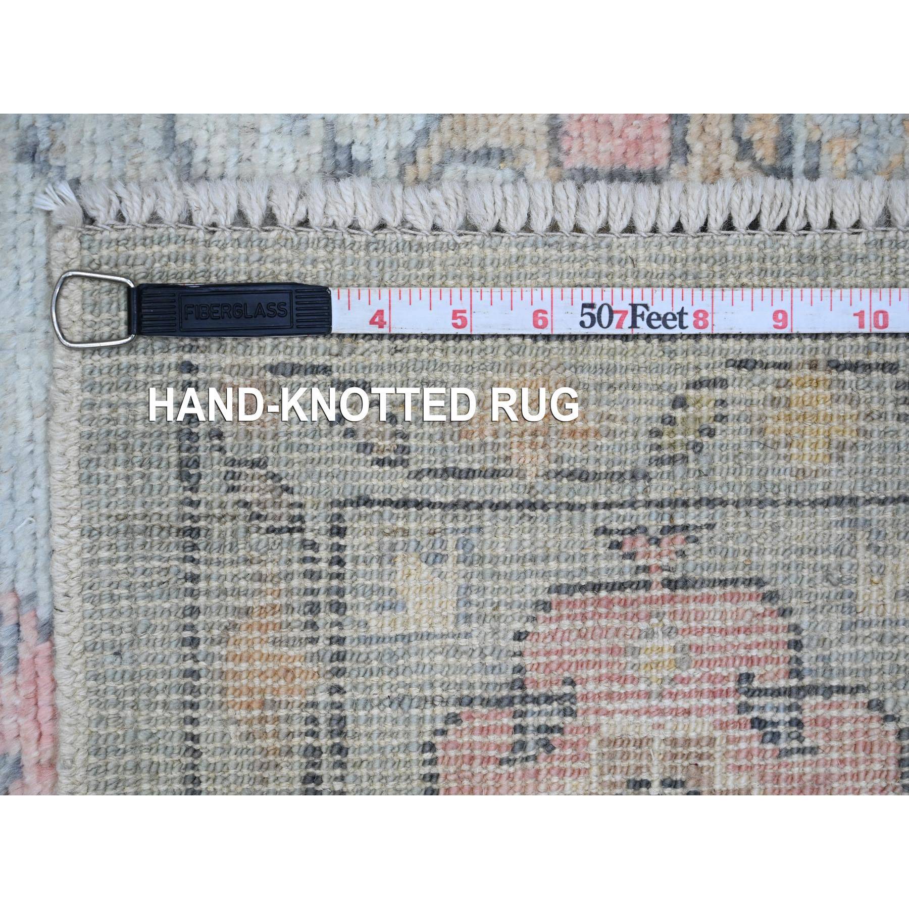 6'1"x6'1" Misty Gray, 100% Wool, Afghan Angora Oushak with Geometric Leaf Design, Hand Knotted, Veggie Dyes, Square, Oriental Rug Sh20202