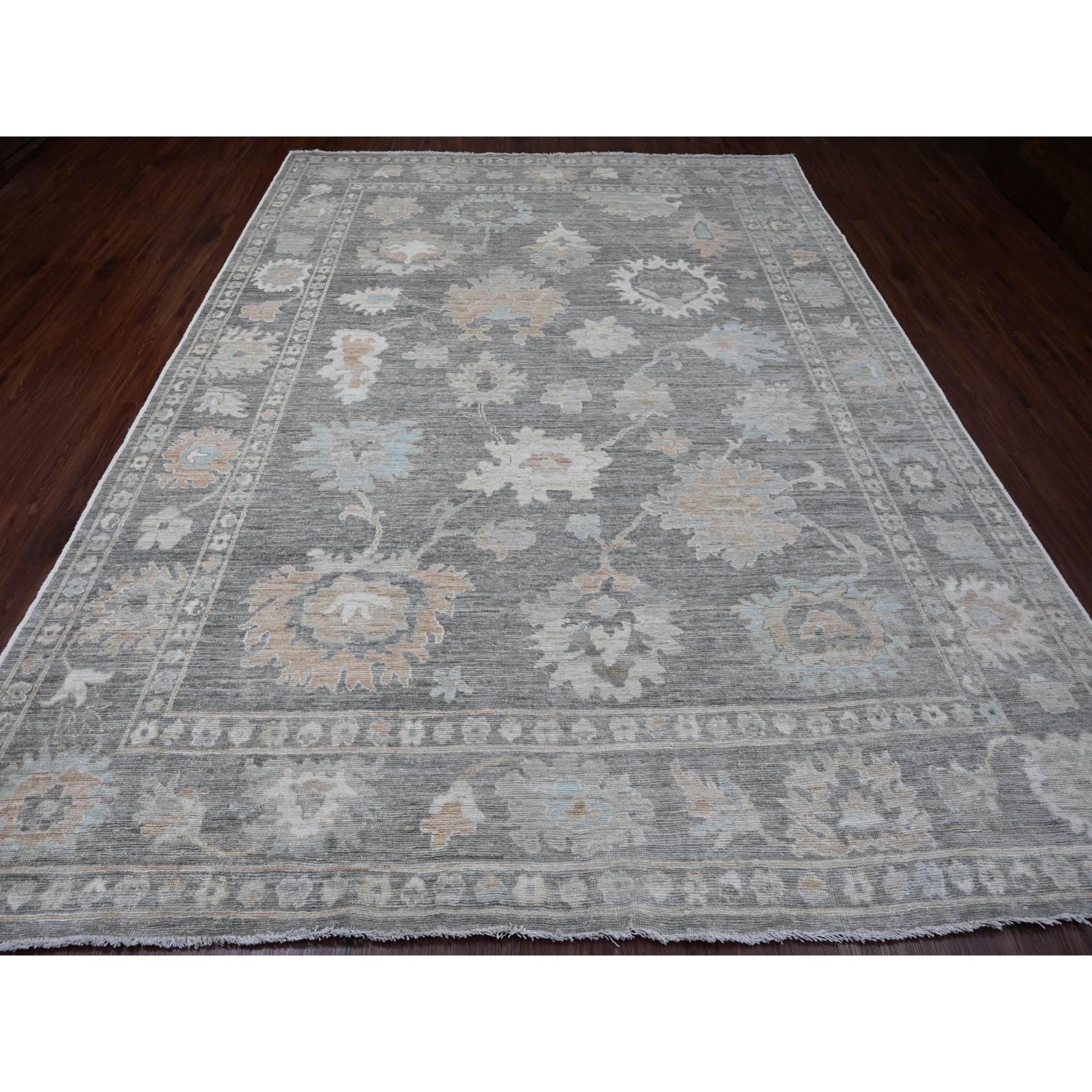 8'10"x11'10" Nevada Gray, Afghan Angora Oushak with Floral Pattern, Hand Knotted, Natural Dyes, 100% Wool, Oriental Rug Sh20205