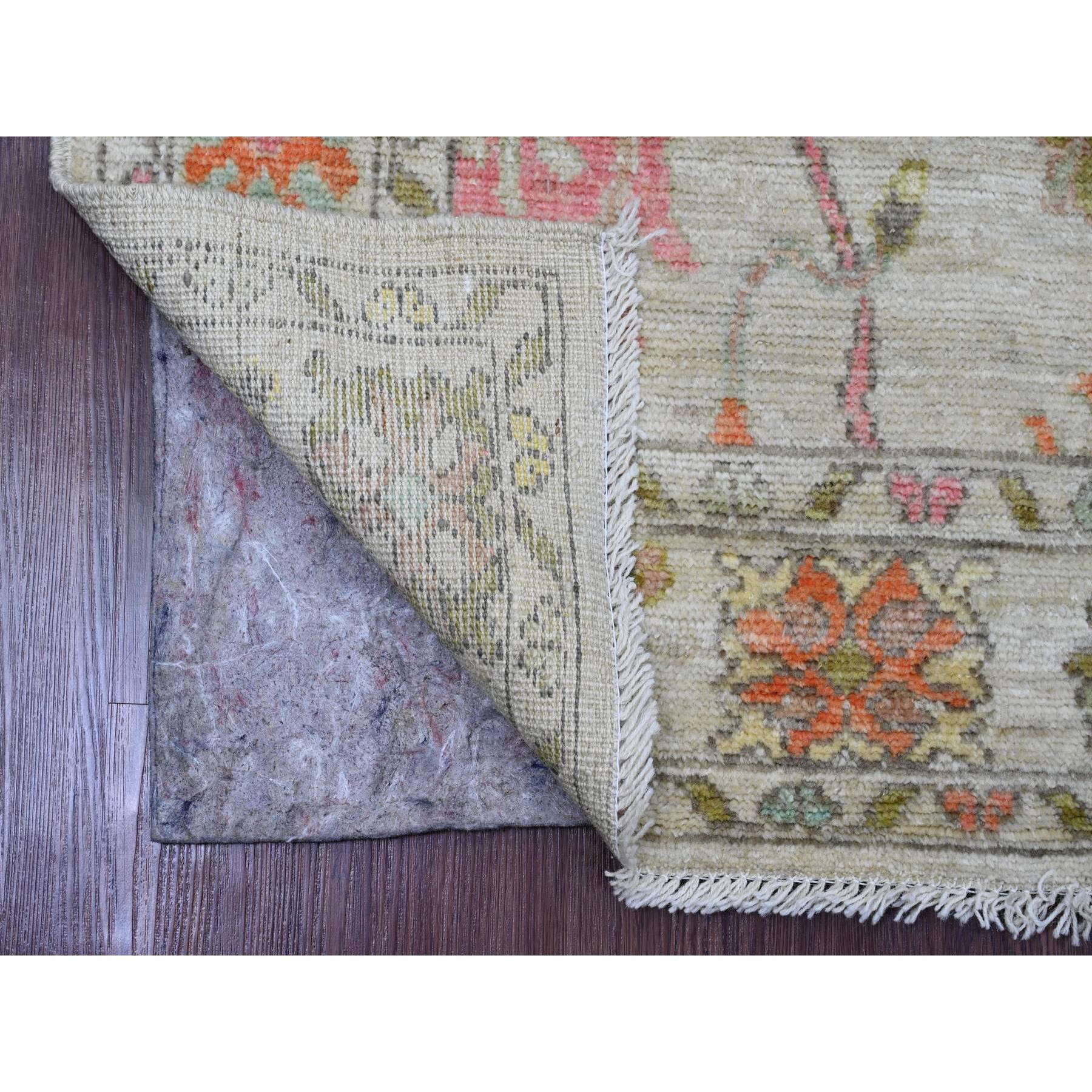 4'x5'9" Chiffon White, Afghan Angora Oushak with Colorful Leaf Pattern, Hand Knotted, Vegetable Dyes, 100% Wool, Oriental Rug Sh20209