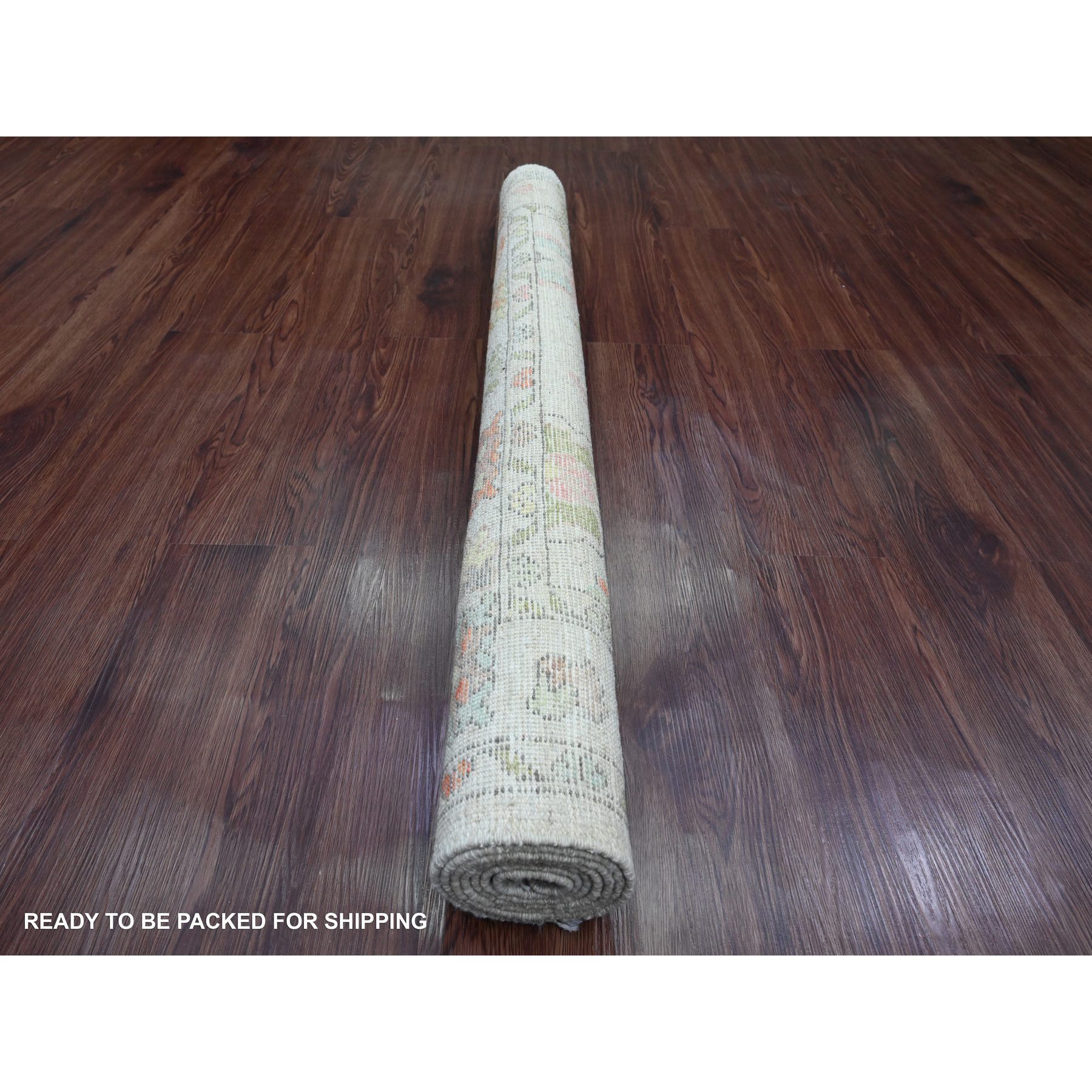 4'x5'9" Chiffon White, Afghan Angora Oushak with Colorful Leaf Pattern, Hand Knotted, Vegetable Dyes, 100% Wool, Oriental Rug Sh20209