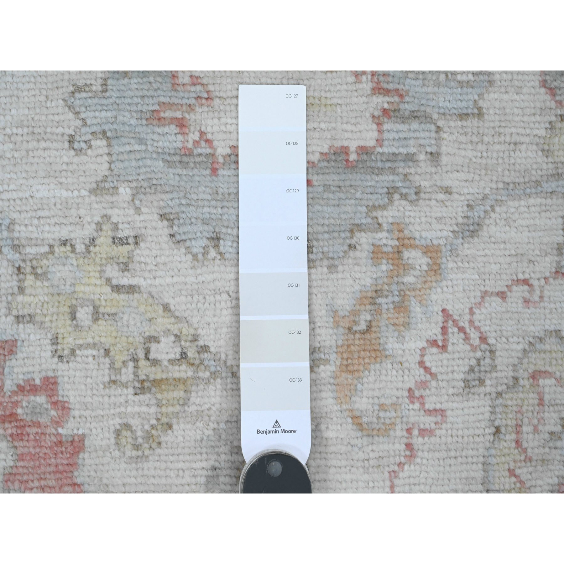 4'x15'10" Pearl White, Afghan Angora Oushak with Colorful Leaf Design, Veggie Dyes, Hand Knotted, 100% Wool, XL Runner, Oriental Rug Sh20210