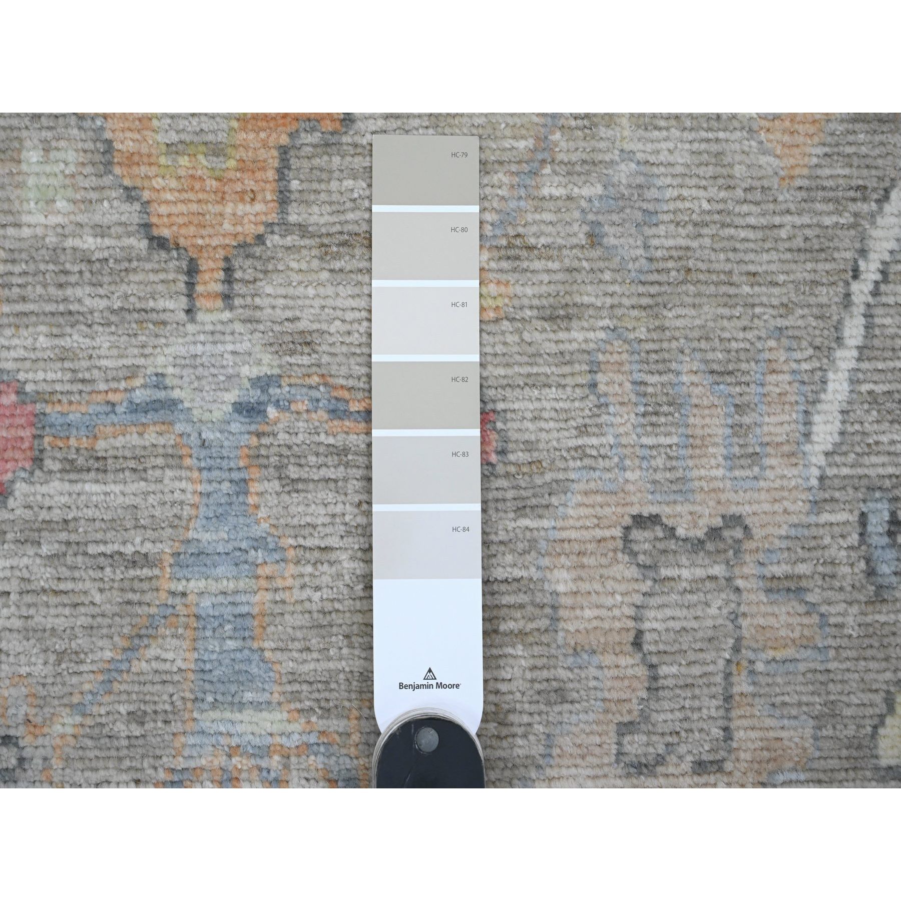 3'10"x12'1" Stone Gray, Hand Knotted, Afghan Angora Oushak with Soft Color Leaf Design, Veggie Dyes, 100% Wool, Runner, Oriental Rug Sh20211