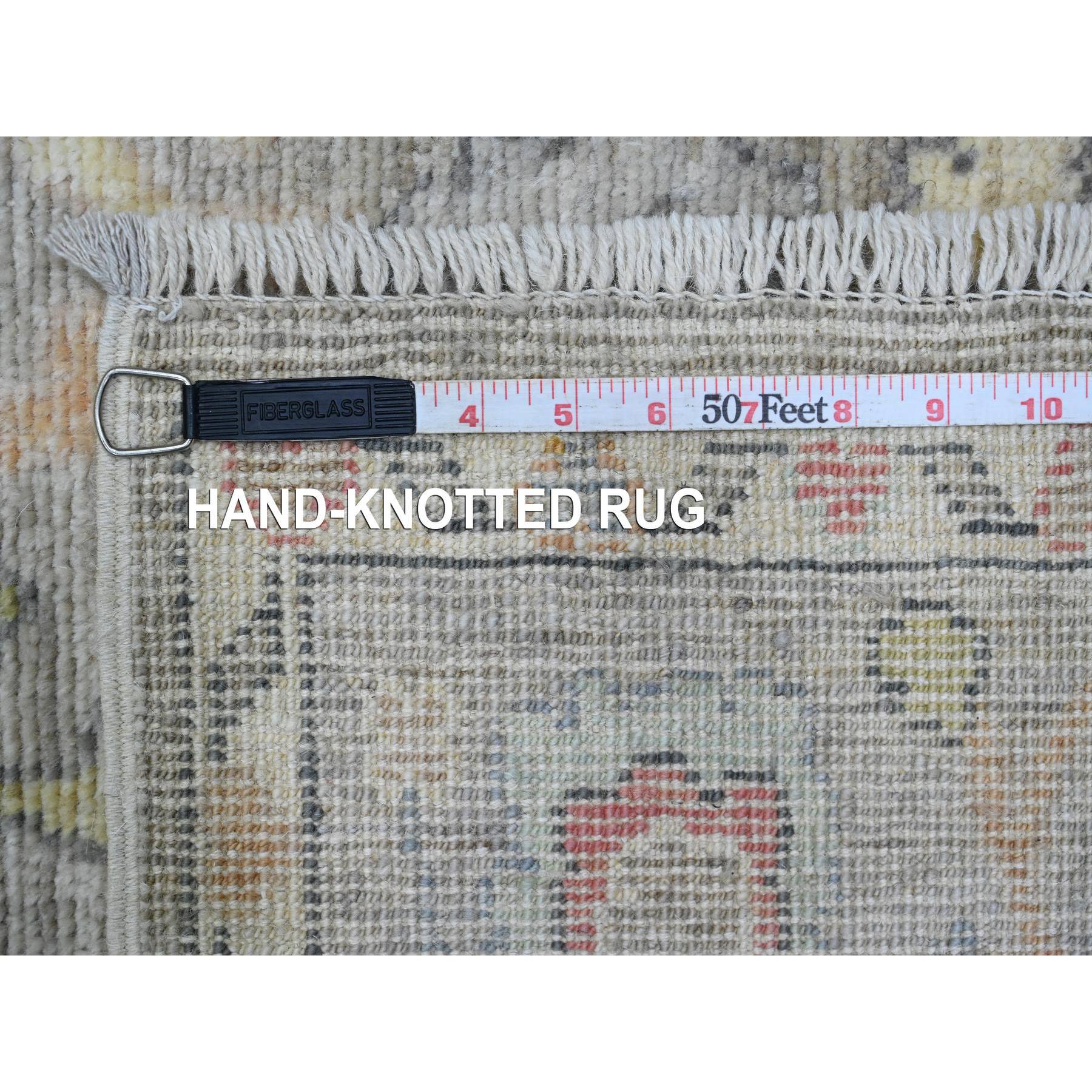 3'10"x12'1" Stone Gray, Hand Knotted, Afghan Angora Oushak with Soft Color Leaf Design, Veggie Dyes, 100% Wool, Runner, Oriental Rug Sh20211