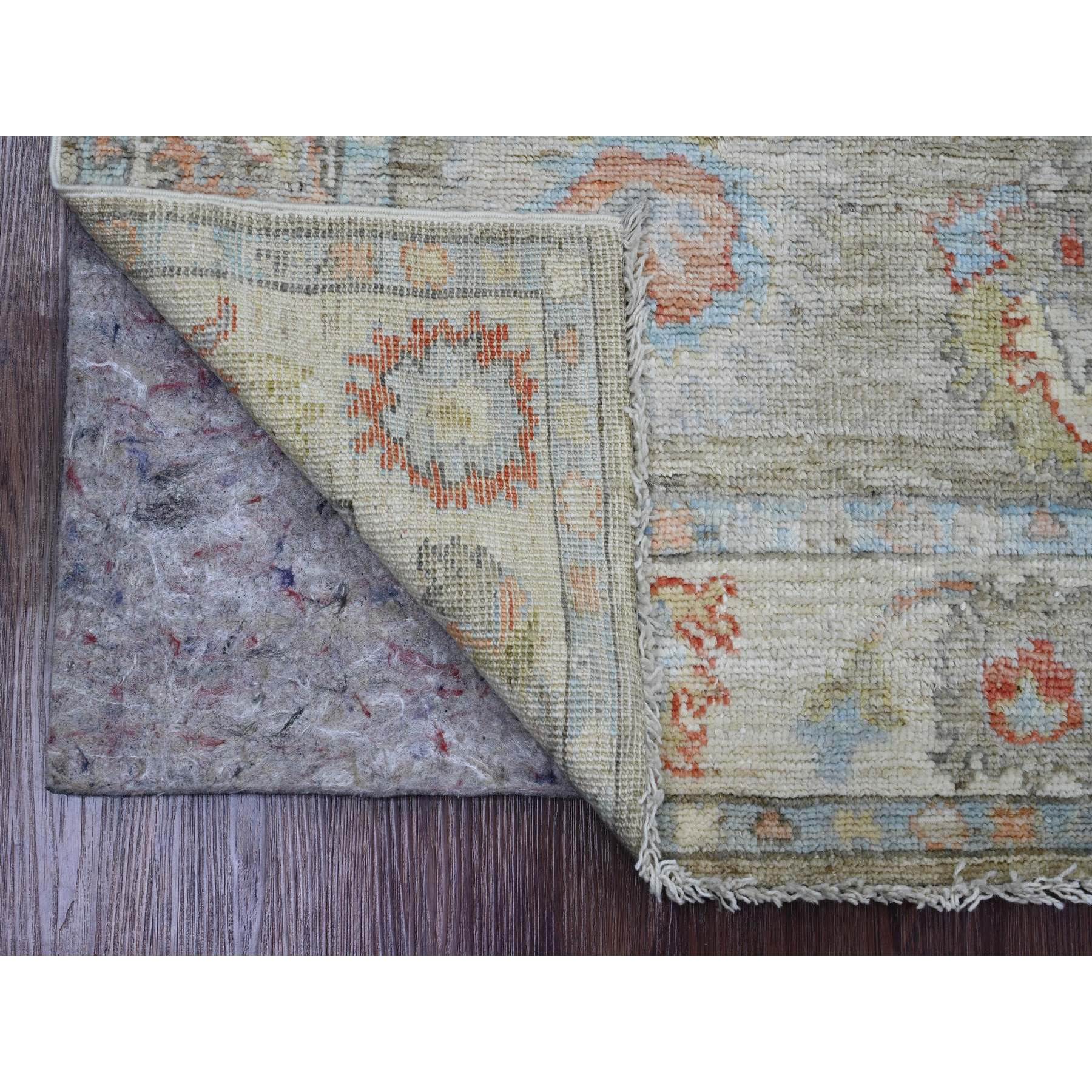 4'2"x6'1" Artichoke Green, Hand Knotted, Afghan Angora Oushak with Colorful Leaf Design, Vegetable Dyes, 100% Wool, Oriental Rug Sh20212