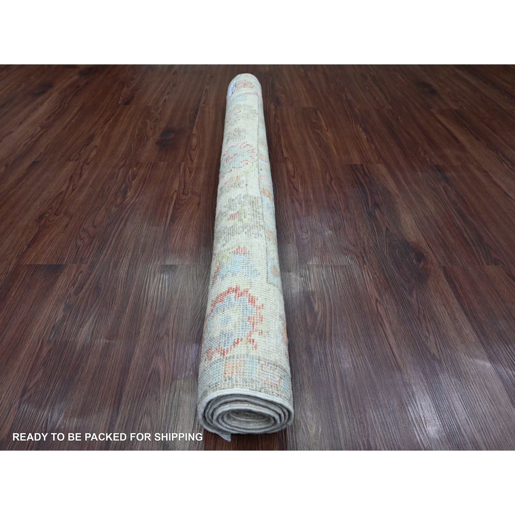 4'2"x6'1" Artichoke Green, Hand Knotted, Afghan Angora Oushak with Colorful Leaf Design, Vegetable Dyes, 100% Wool, Oriental Rug Sh20212