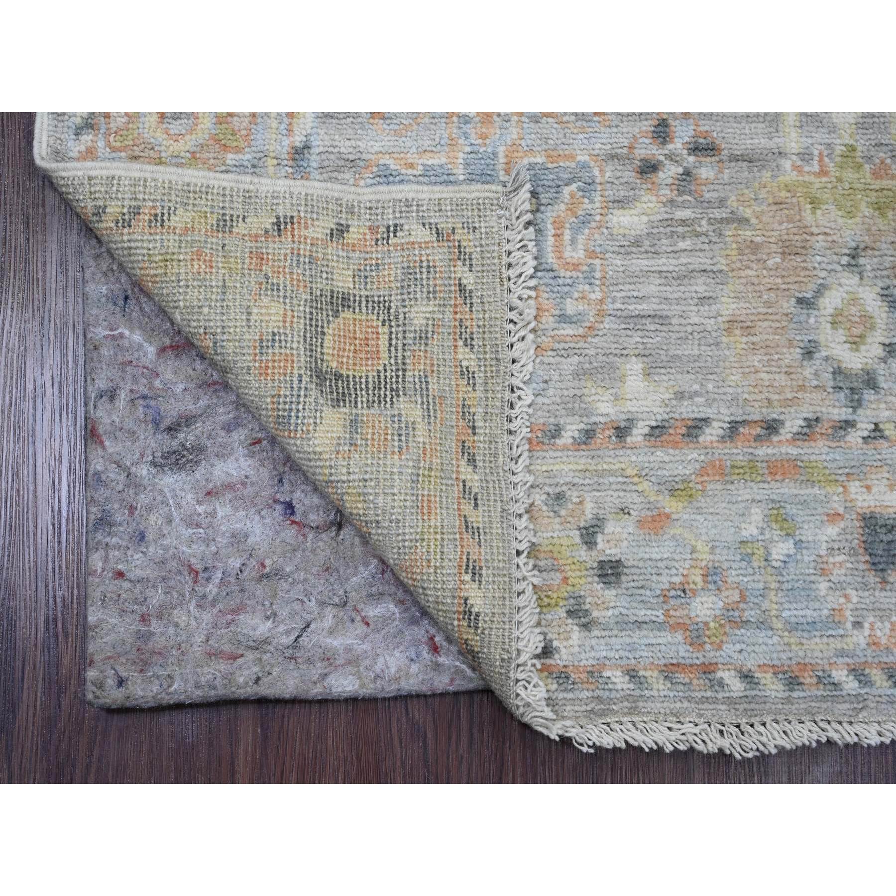 4'x11'4" Spanish Gray, Hand Knotted, Afghan Angora Oushak with Floral Design, Natural Dyes, 100% Wool, Wide Runner, Oriental Rug Sh20213