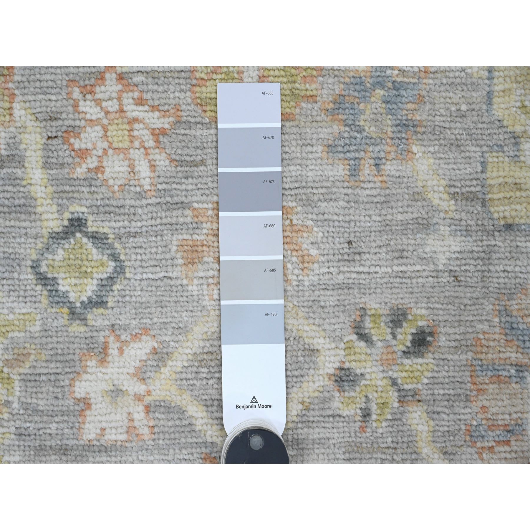 4'x11'4" Spanish Gray, Hand Knotted, Afghan Angora Oushak with Floral Design, Natural Dyes, 100% Wool, Wide Runner, Oriental Rug Sh20213