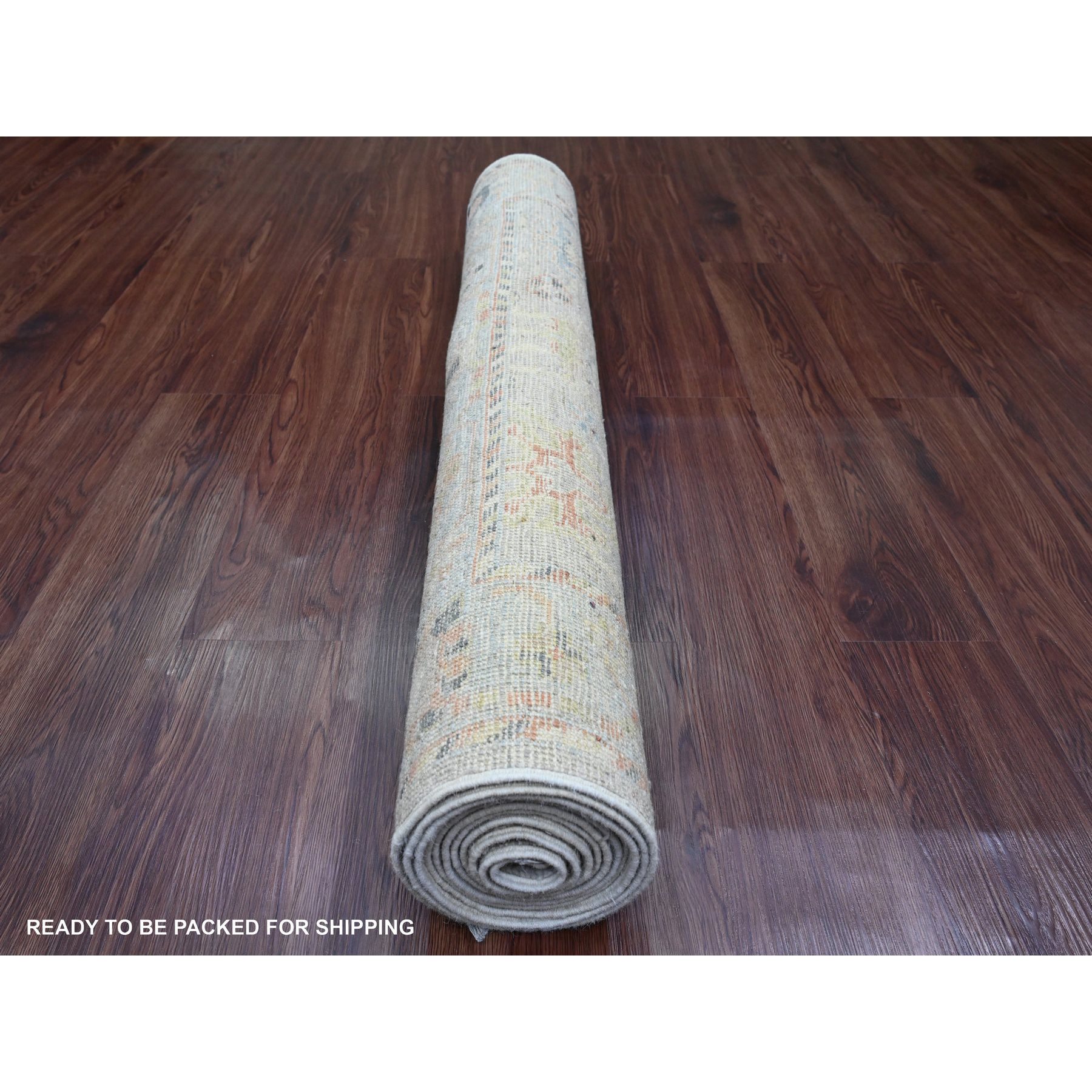 4'x11'4" Spanish Gray, Hand Knotted, Afghan Angora Oushak with Floral Design, Natural Dyes, 100% Wool, Wide Runner, Oriental Rug Sh20213