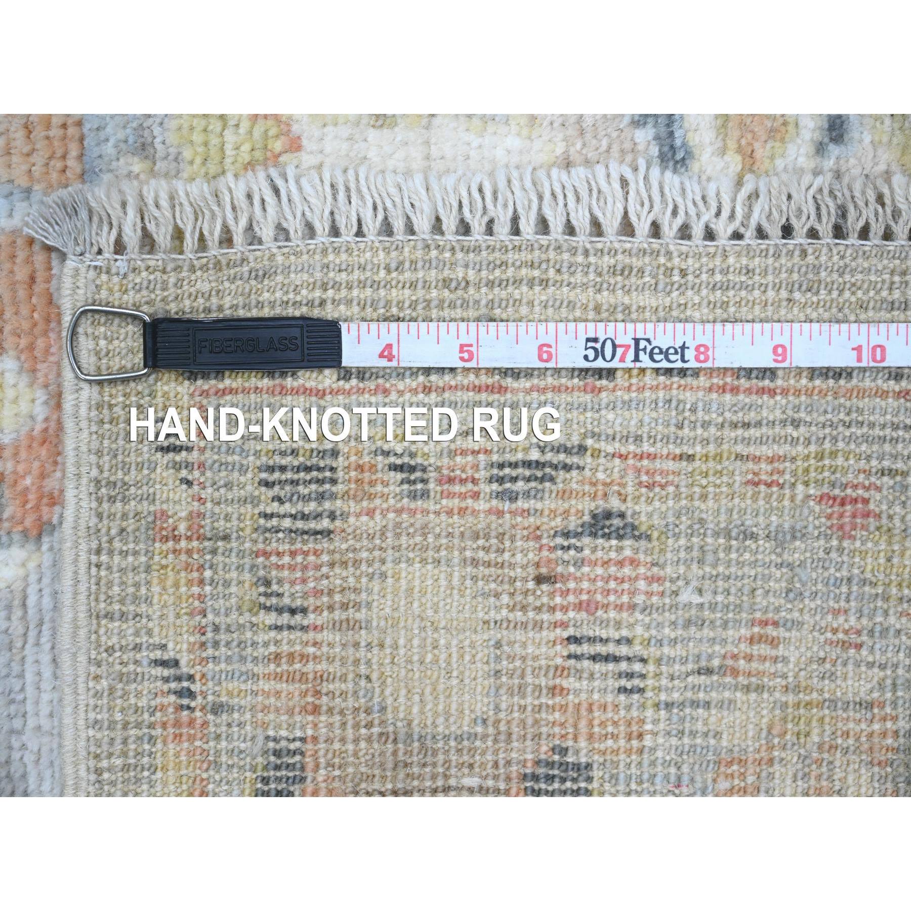 4'x11'4" Spanish Gray, Hand Knotted, Afghan Angora Oushak with Floral Design, Natural Dyes, 100% Wool, Wide Runner, Oriental Rug Sh20213