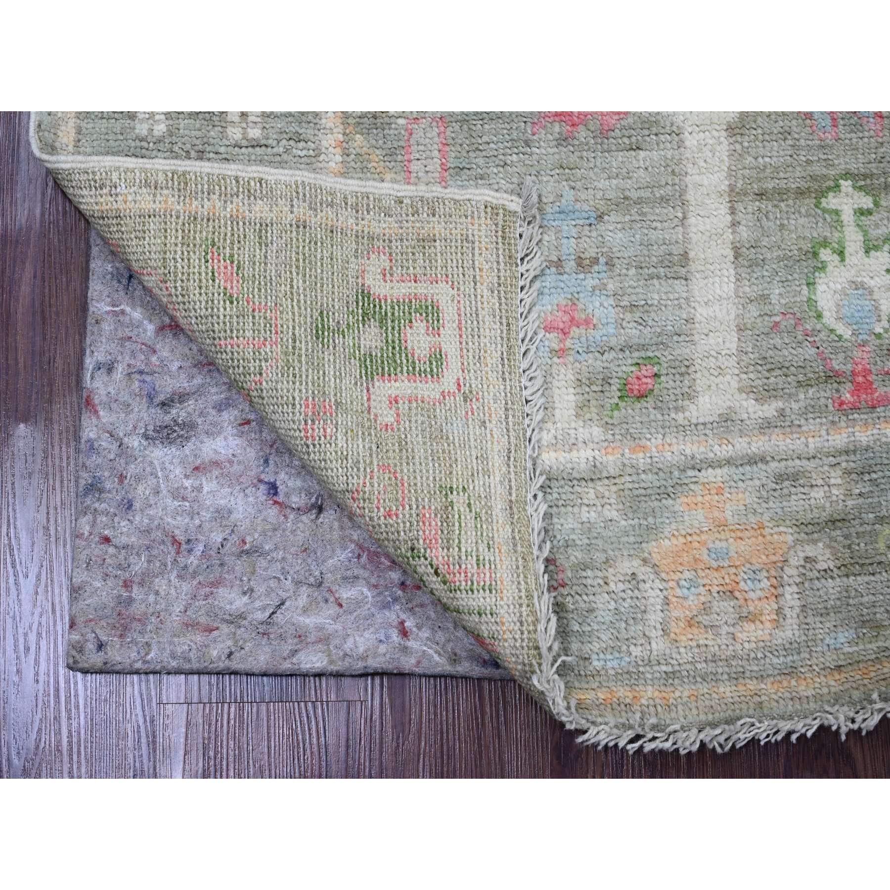 3'2"x9'9" Laurel Green, Hand Knotted, Afghan Angora Oushak with Willow and Cypress Tree Design, Vegetable Dyes, 100% Wool, Runner, Oriental Rug Sh20216
