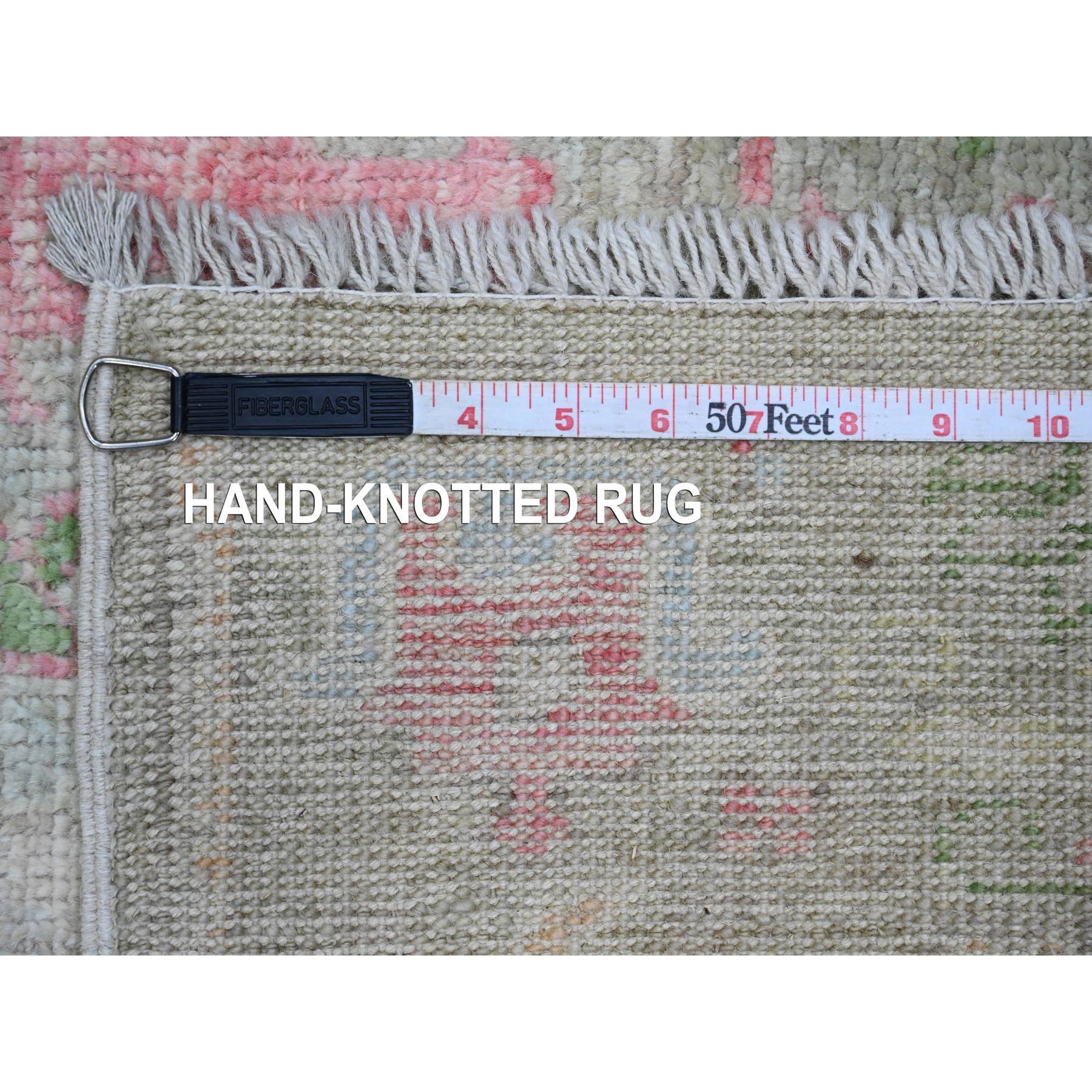 3'2"x9'9" Laurel Green, Hand Knotted, Afghan Angora Oushak with Willow and Cypress Tree Design, Vegetable Dyes, 100% Wool, Runner, Oriental Rug Sh20216