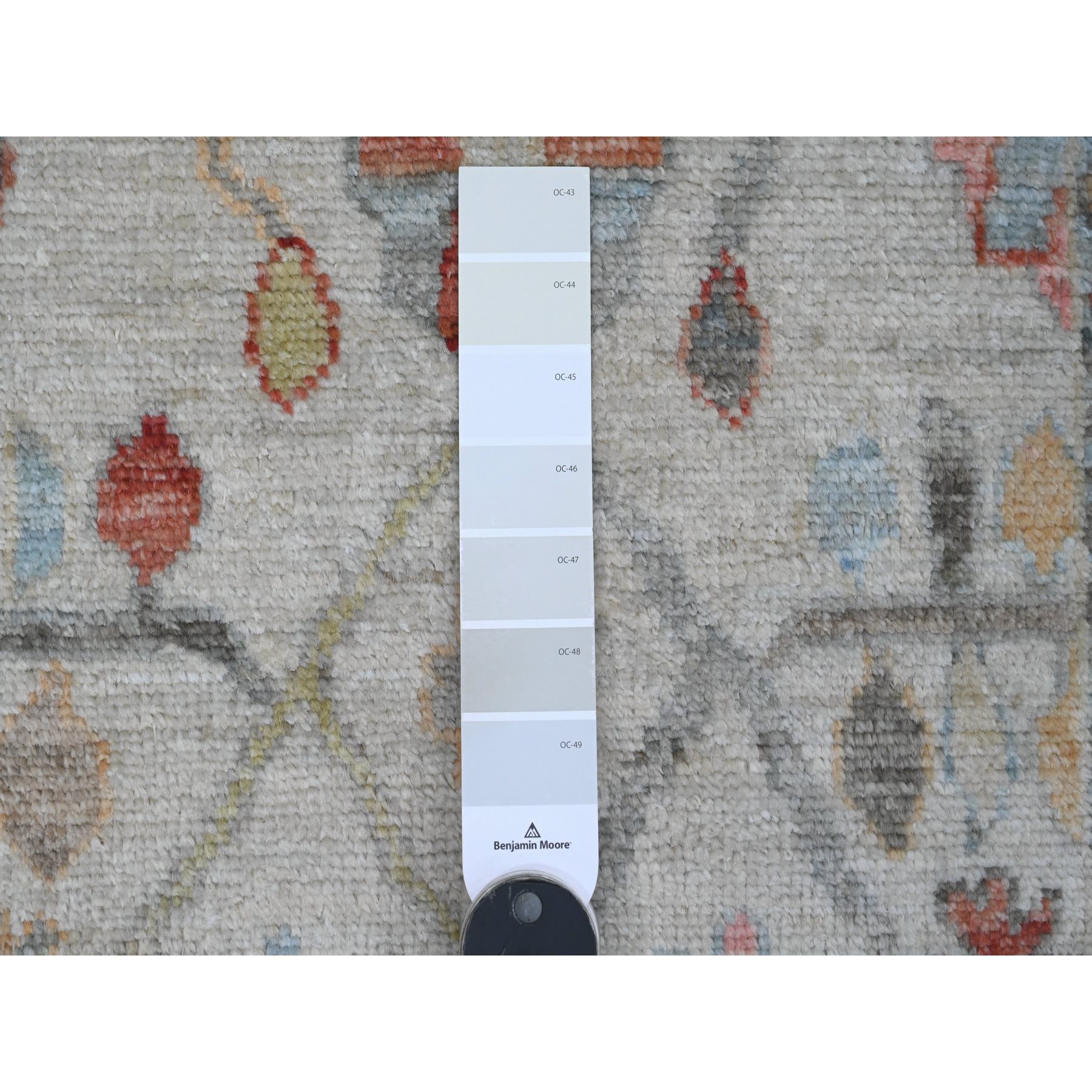 3'x6' Seashell White, Hand Knotted, Afghan Angora Oushak with Colorful Leaf Design, Vegetable Dyes, Pure Wool, Runner, Oriental Rug Sh20217