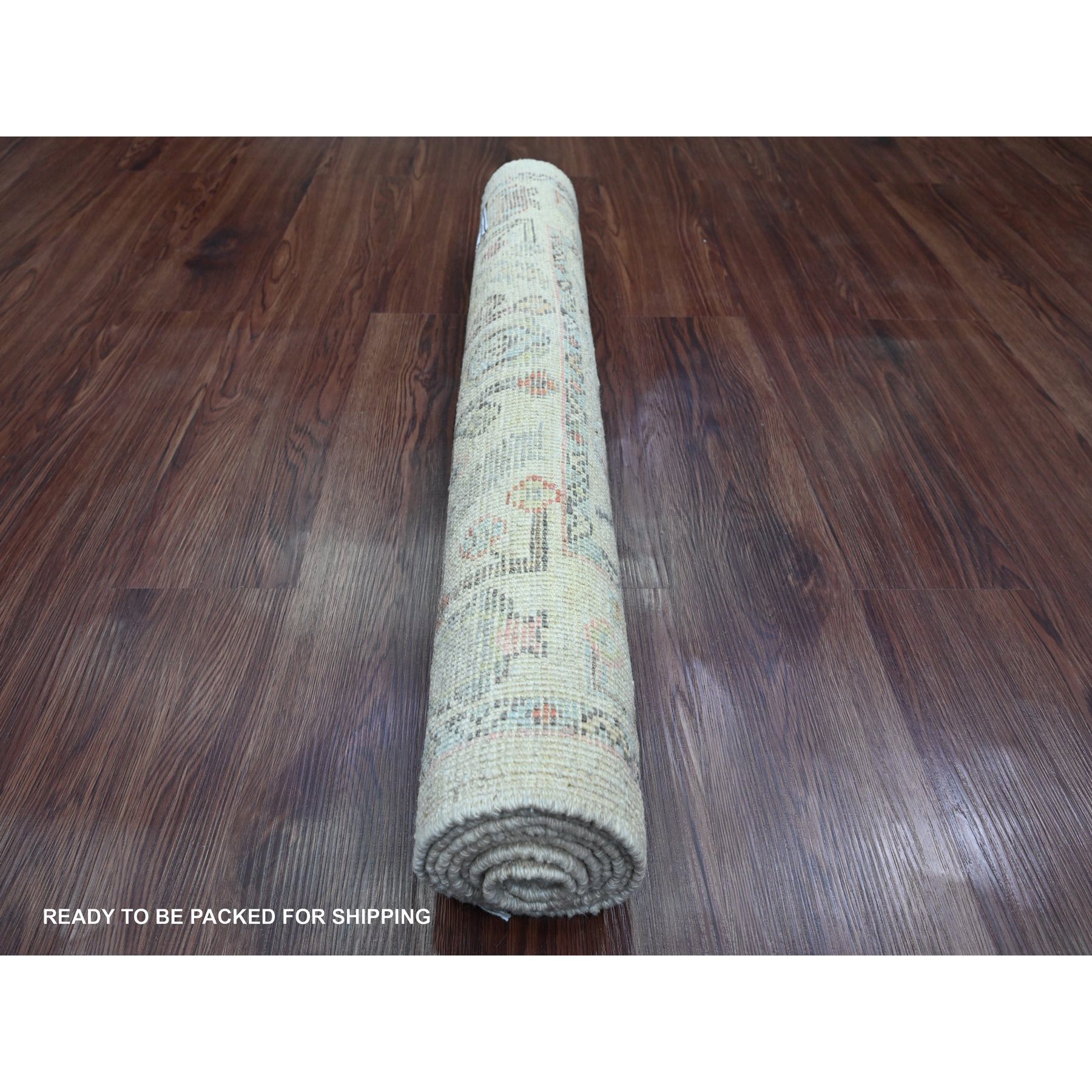 3'x6' Seashell White, Hand Knotted, Afghan Angora Oushak with Colorful Leaf Design, Vegetable Dyes, Pure Wool, Runner, Oriental Rug Sh20217