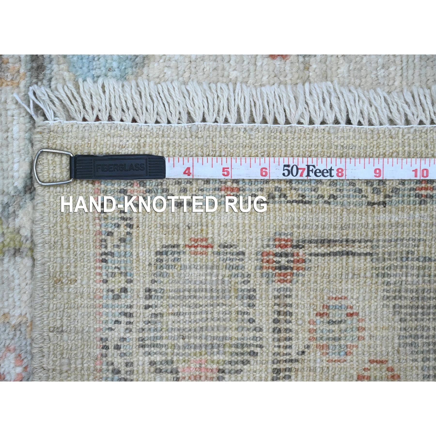 3'x6' Seashell White, Hand Knotted, Afghan Angora Oushak with Colorful Leaf Design, Vegetable Dyes, Pure Wool, Runner, Oriental Rug Sh20217