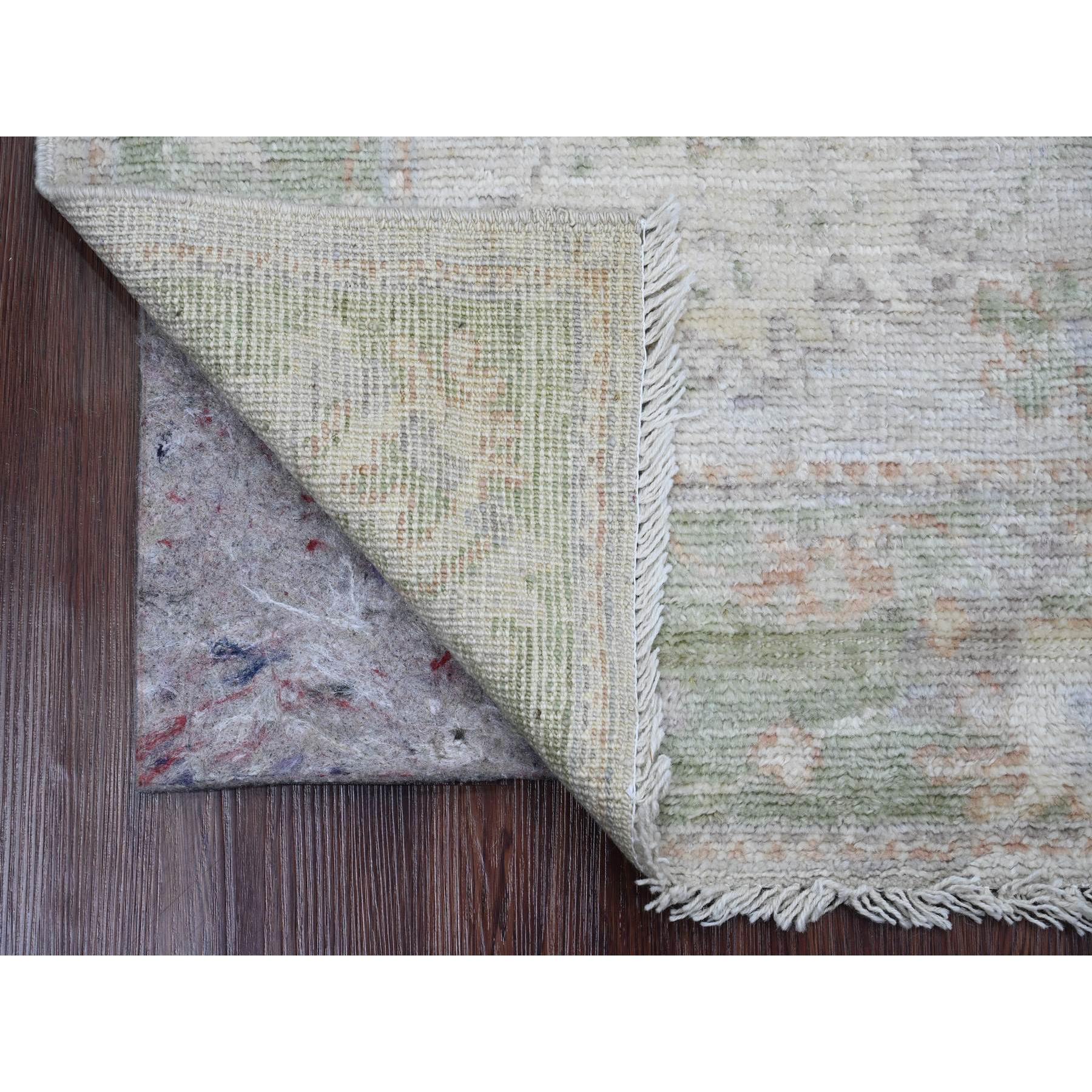 2'10"x5'8" Bone White, Hand Knotted, Afghan Angora Oushak with Leaf Design, Natural Dyes, 100% Wool, Runner, Oriental Rug Sh20219