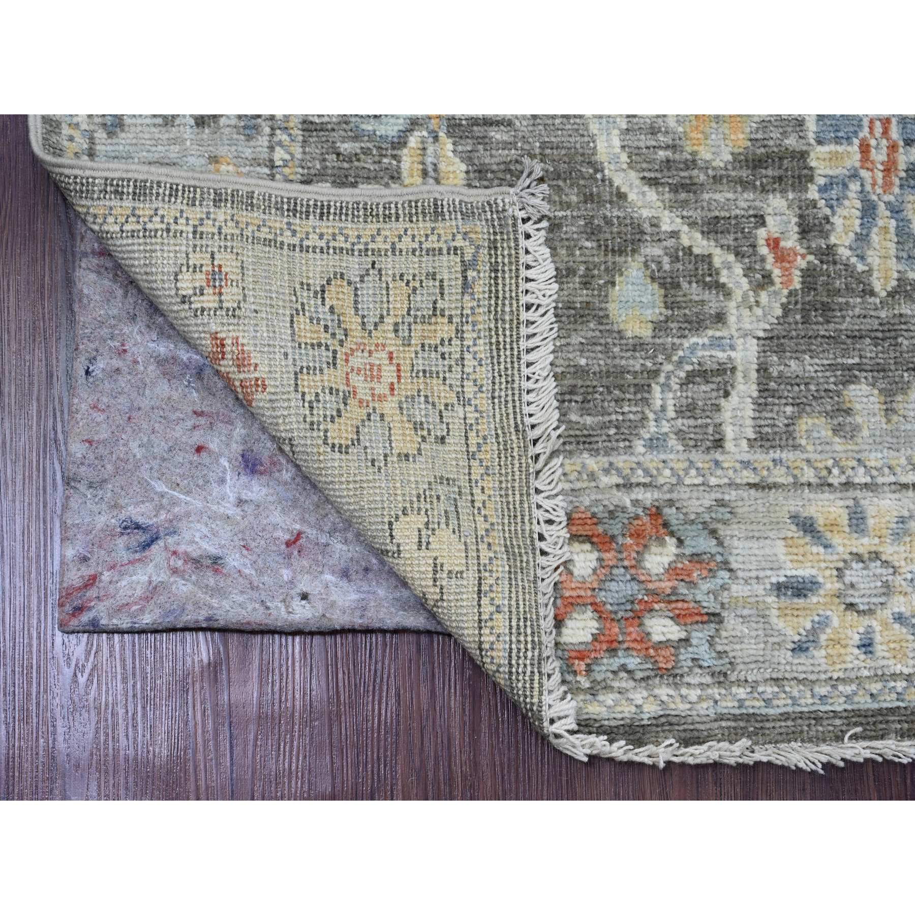 2'9"x10'3" Dim Gray, Hand Knotted, Afghan Angora Oushak with Soft Color Leaf Design, Vegetable Dyes, 100% Wool, Runner, Oriental Rug Sh20221