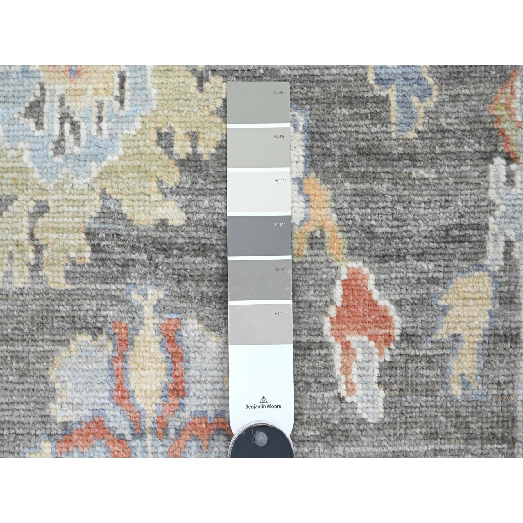 2'9"x10'3" Dim Gray, Hand Knotted, Afghan Angora Oushak with Soft Color Leaf Design, Vegetable Dyes, 100% Wool, Runner, Oriental Rug Sh20221
