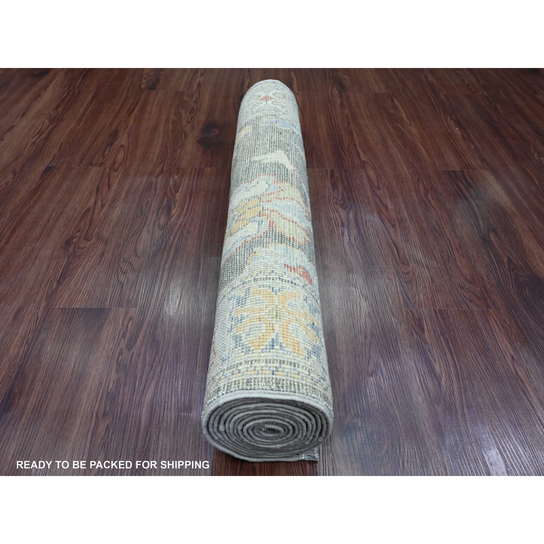 2'9"x10'3" Dim Gray, Hand Knotted, Afghan Angora Oushak with Soft Color Leaf Design, Vegetable Dyes, 100% Wool, Runner, Oriental Rug Sh20221