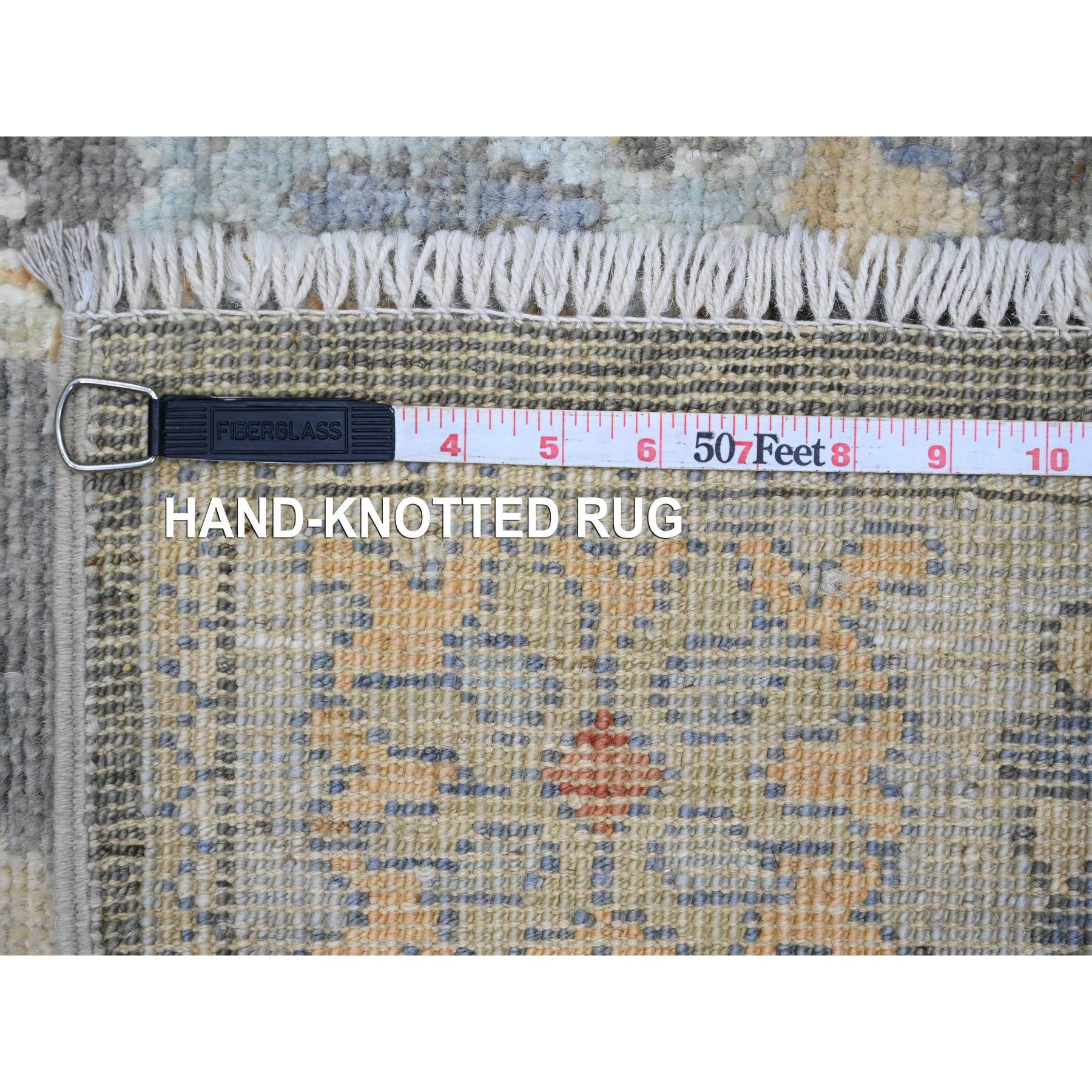 2'9"x10'3" Dim Gray, Hand Knotted, Afghan Angora Oushak with Soft Color Leaf Design, Vegetable Dyes, 100% Wool, Runner, Oriental Rug Sh20221