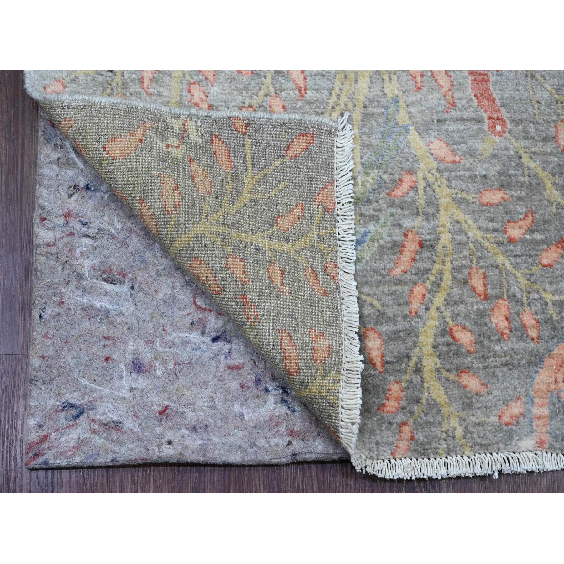 2'6"x15'7" Mink Gray, Afghan Peshawar with Birds of Paradise Design, Soft Wool, Vegetable Dyes, Hand Knotted, XL Runner, Oriental Rug Sh20226