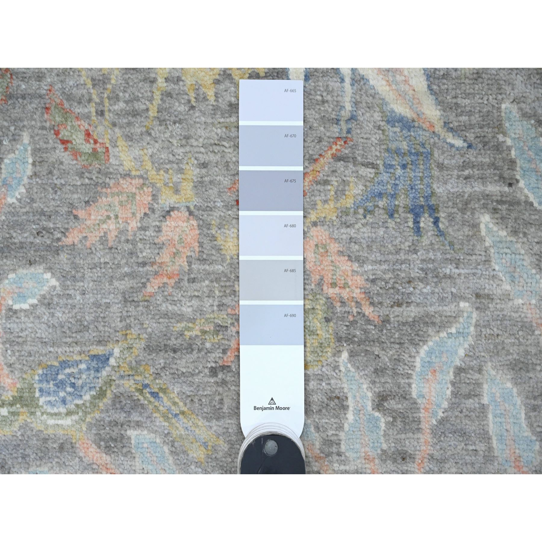 2'6"x15'7" Mink Gray, Afghan Peshawar with Birds of Paradise Design, Soft Wool, Vegetable Dyes, Hand Knotted, XL Runner, Oriental Rug Sh20226