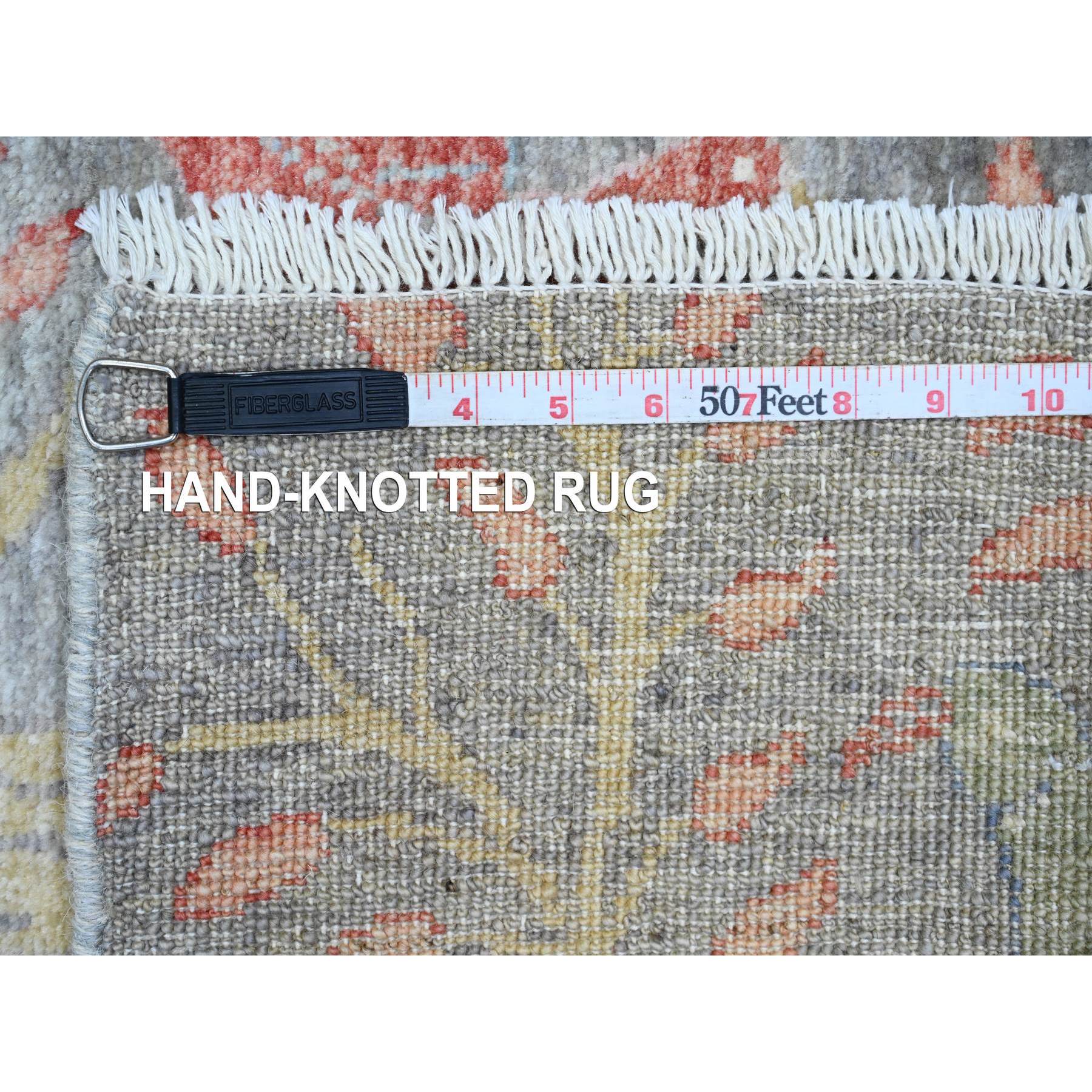 2'6"x15'7" Mink Gray, Afghan Peshawar with Birds of Paradise Design, Soft Wool, Vegetable Dyes, Hand Knotted, XL Runner, Oriental Rug Sh20226