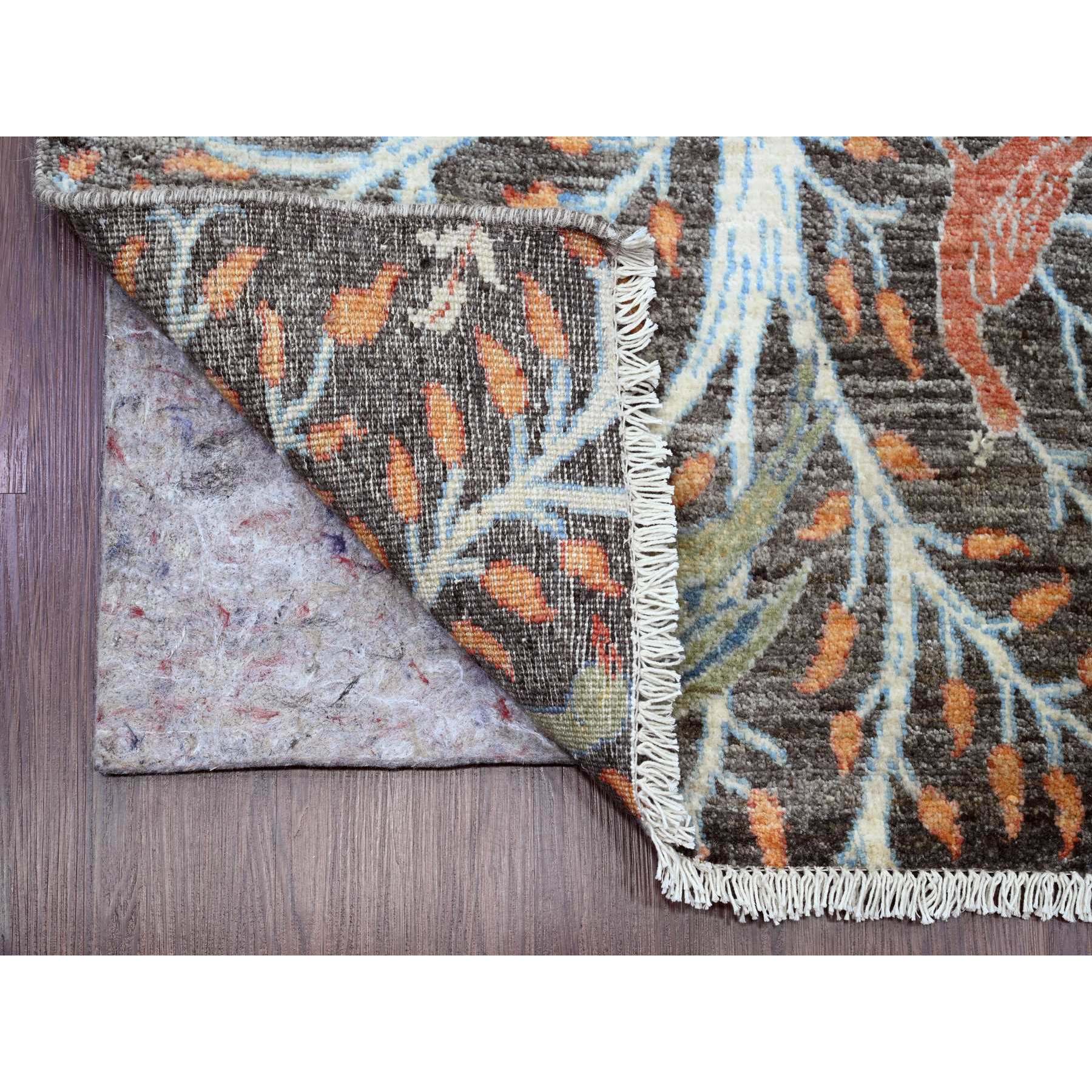 2'7"x23'7" Anchor Gray, Afghan Peshawar with Birds of Paradise Design, Hand Knotted, Vegetable Dyes, Soft and Velvety Wool, XL Runner, Oriental Rug Sh20229