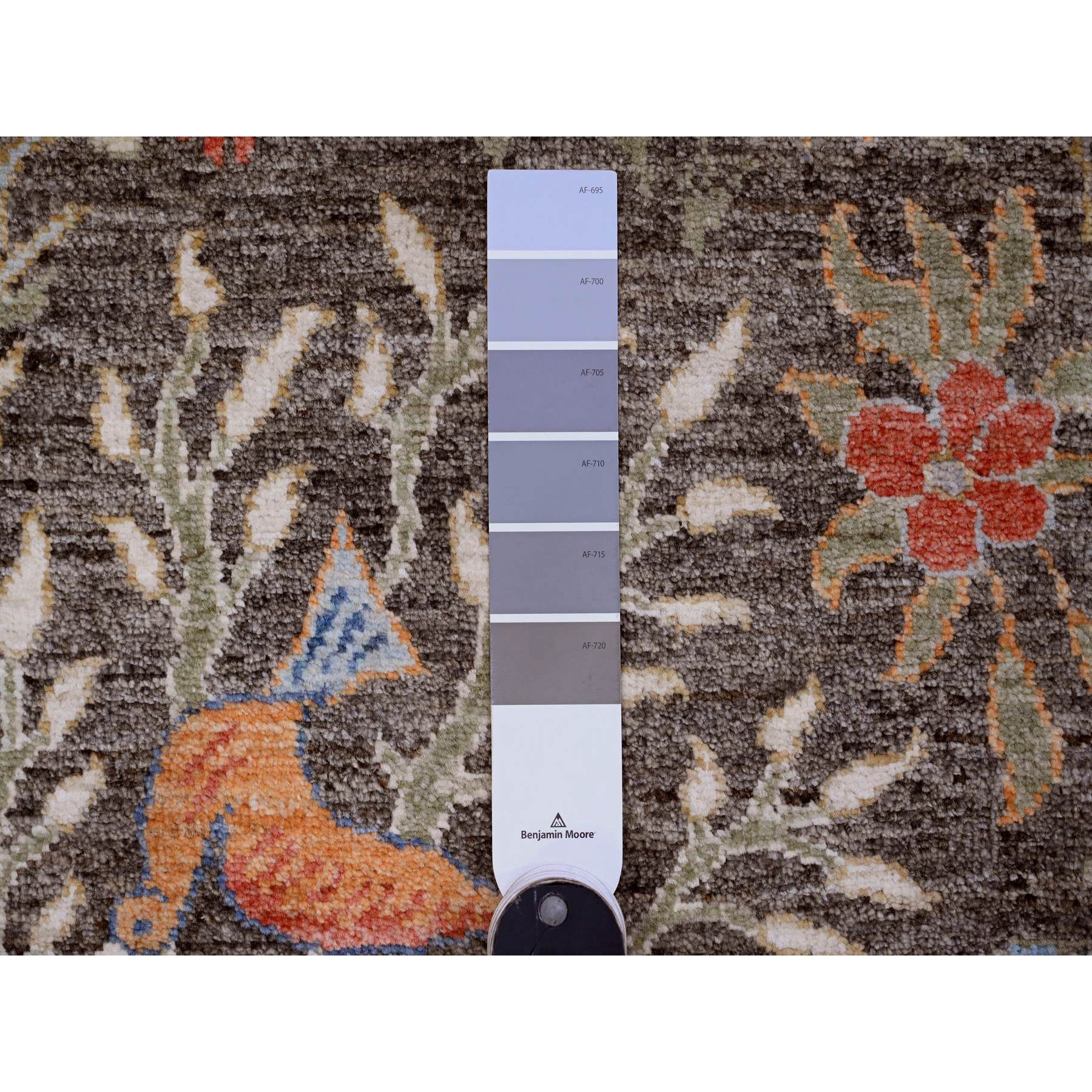 2'7"x23'7" Anchor Gray, Afghan Peshawar with Birds of Paradise Design, Hand Knotted, Vegetable Dyes, Soft and Velvety Wool, XL Runner, Oriental Rug Sh20229