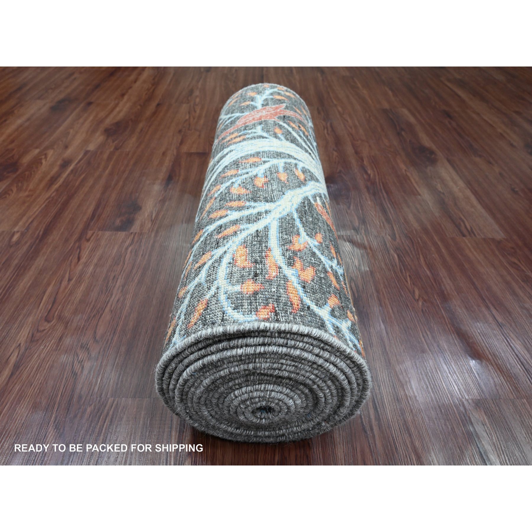 2'7"x23'7" Anchor Gray, Afghan Peshawar with Birds of Paradise Design, Hand Knotted, Vegetable Dyes, Soft and Velvety Wool, XL Runner, Oriental Rug Sh20229