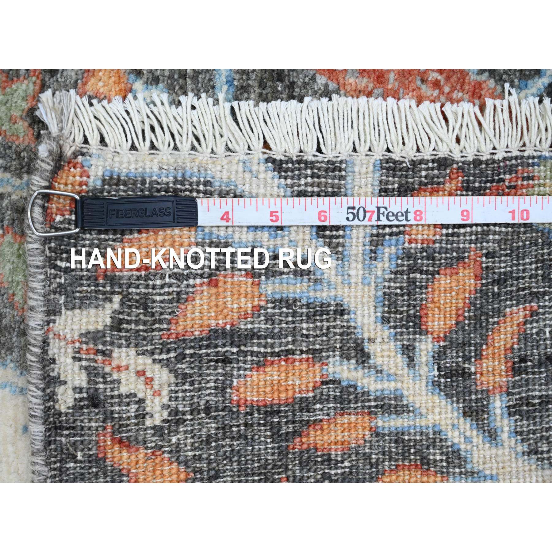 2'7"x23'7" Anchor Gray, Afghan Peshawar with Birds of Paradise Design, Hand Knotted, Vegetable Dyes, Soft and Velvety Wool, XL Runner, Oriental Rug Sh20229