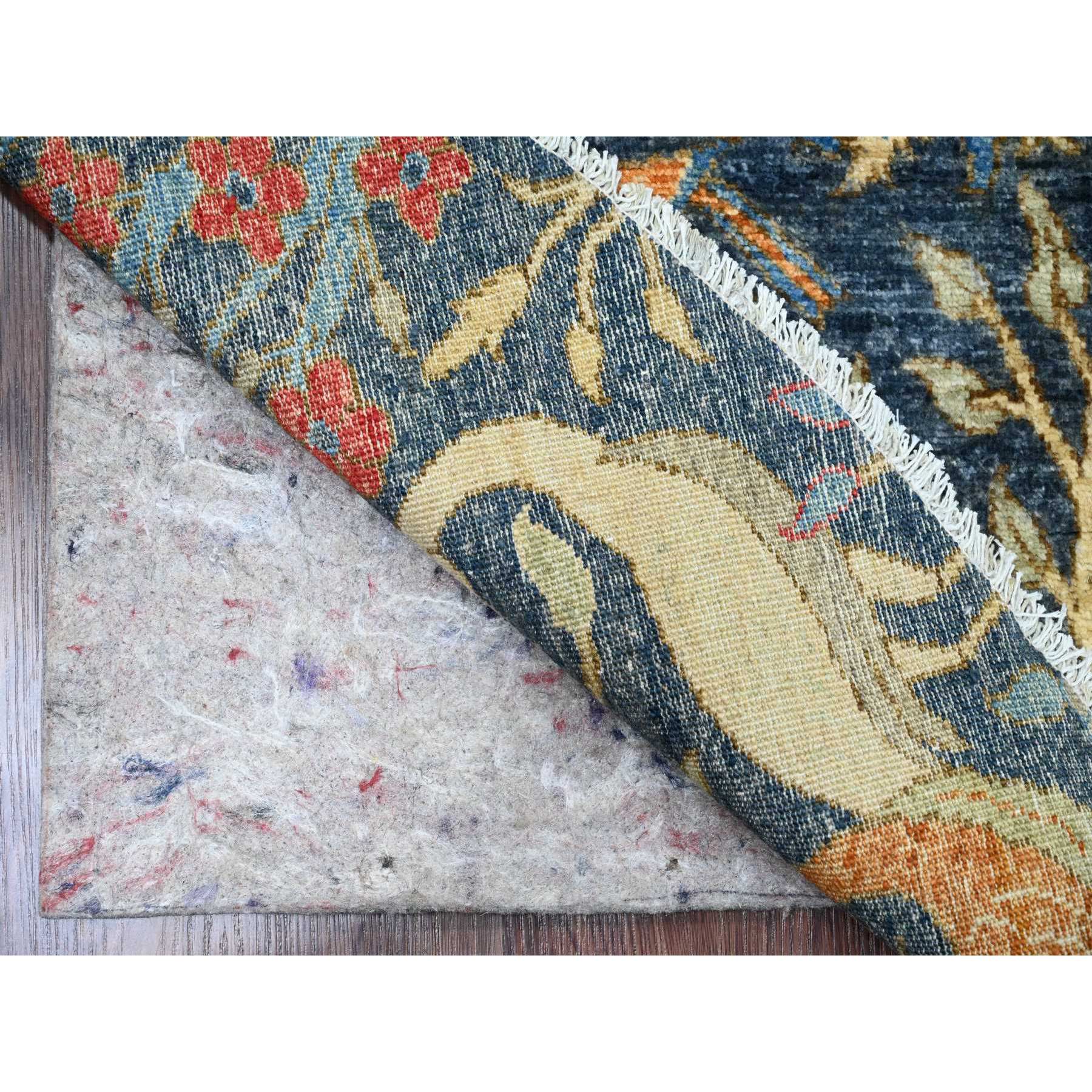 9'6"x9'6" Aegean Blue, Hand Knotted, Afghan Peshawar with Birds of Paradise Design, Soft and Velvety Wool, Natural Dyes, Round, Oriental Rug Sh20233