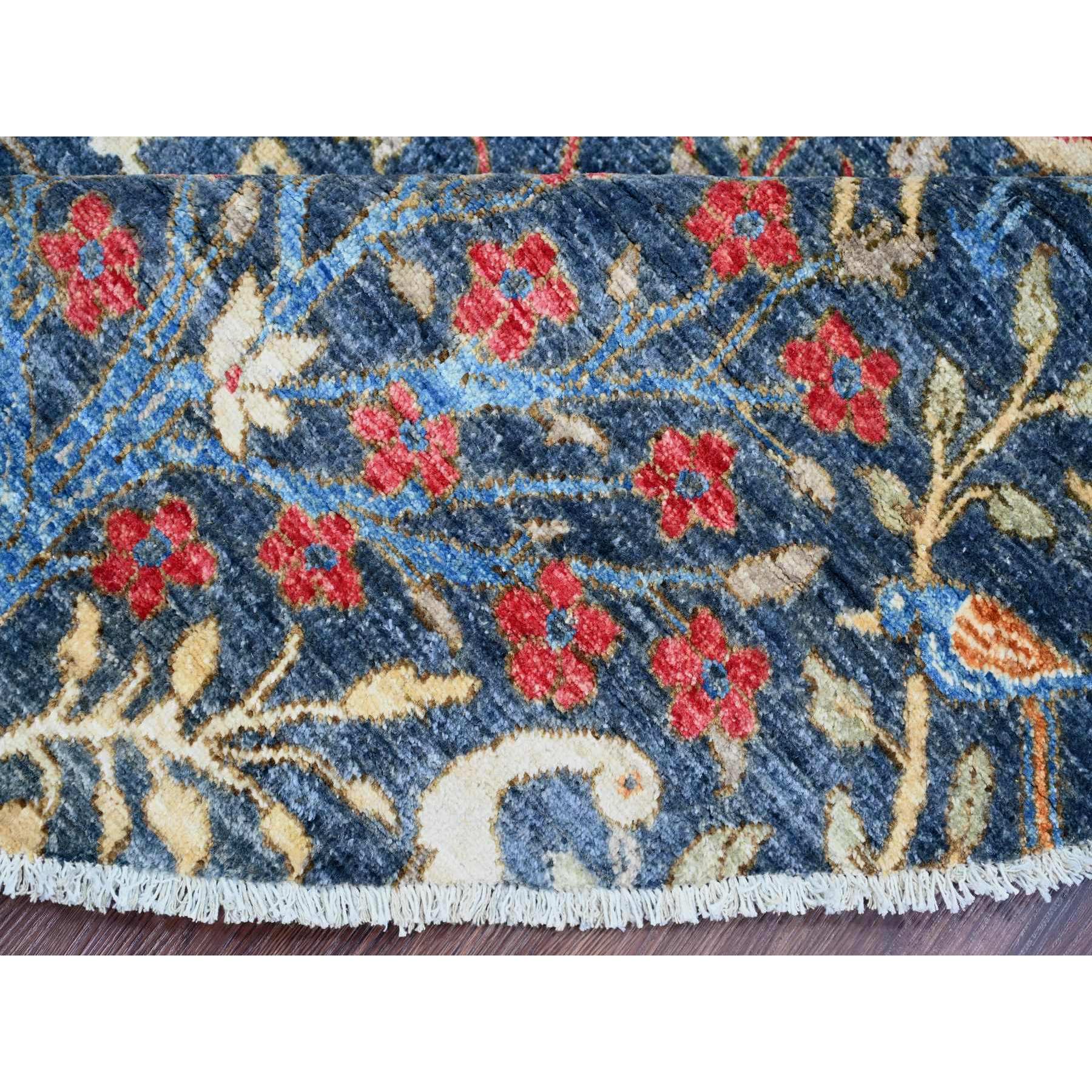 9'6"x9'6" Aegean Blue, Hand Knotted, Afghan Peshawar with Birds of Paradise Design, Soft and Velvety Wool, Natural Dyes, Round, Oriental Rug Sh20233