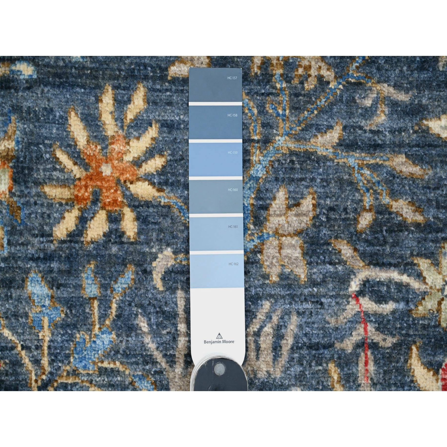 9'6"x9'6" Aegean Blue, Hand Knotted, Afghan Peshawar with Birds of Paradise Design, Soft and Velvety Wool, Natural Dyes, Round, Oriental Rug Sh20233