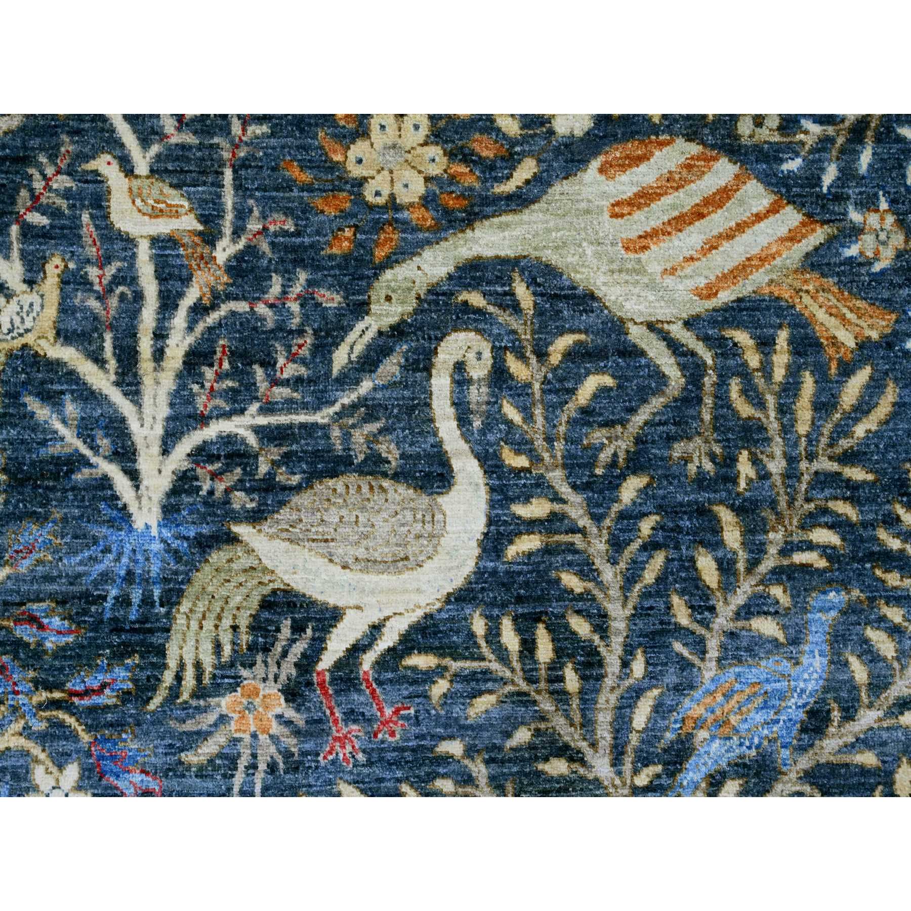 9'6"x9'6" Aegean Blue, Hand Knotted, Afghan Peshawar with Birds of Paradise Design, Soft and Velvety Wool, Natural Dyes, Round, Oriental Rug Sh20233