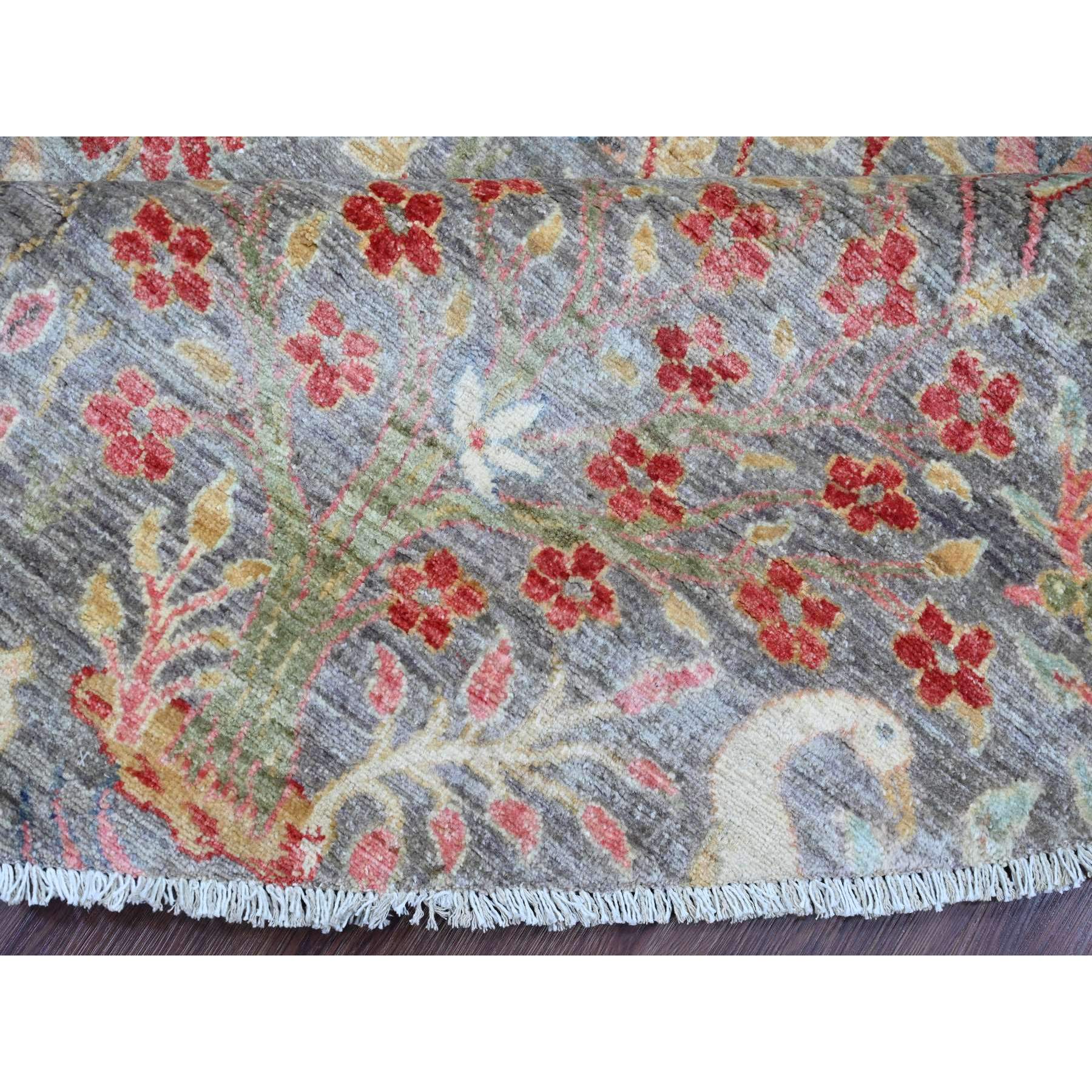 9'9"x9'9" Spanish Gray, Afghan Peshawar with Birds of Paradise Design, Hand Knotted, Soft Wool, Natural Dyes, Round, Oriental Rug Sh20234