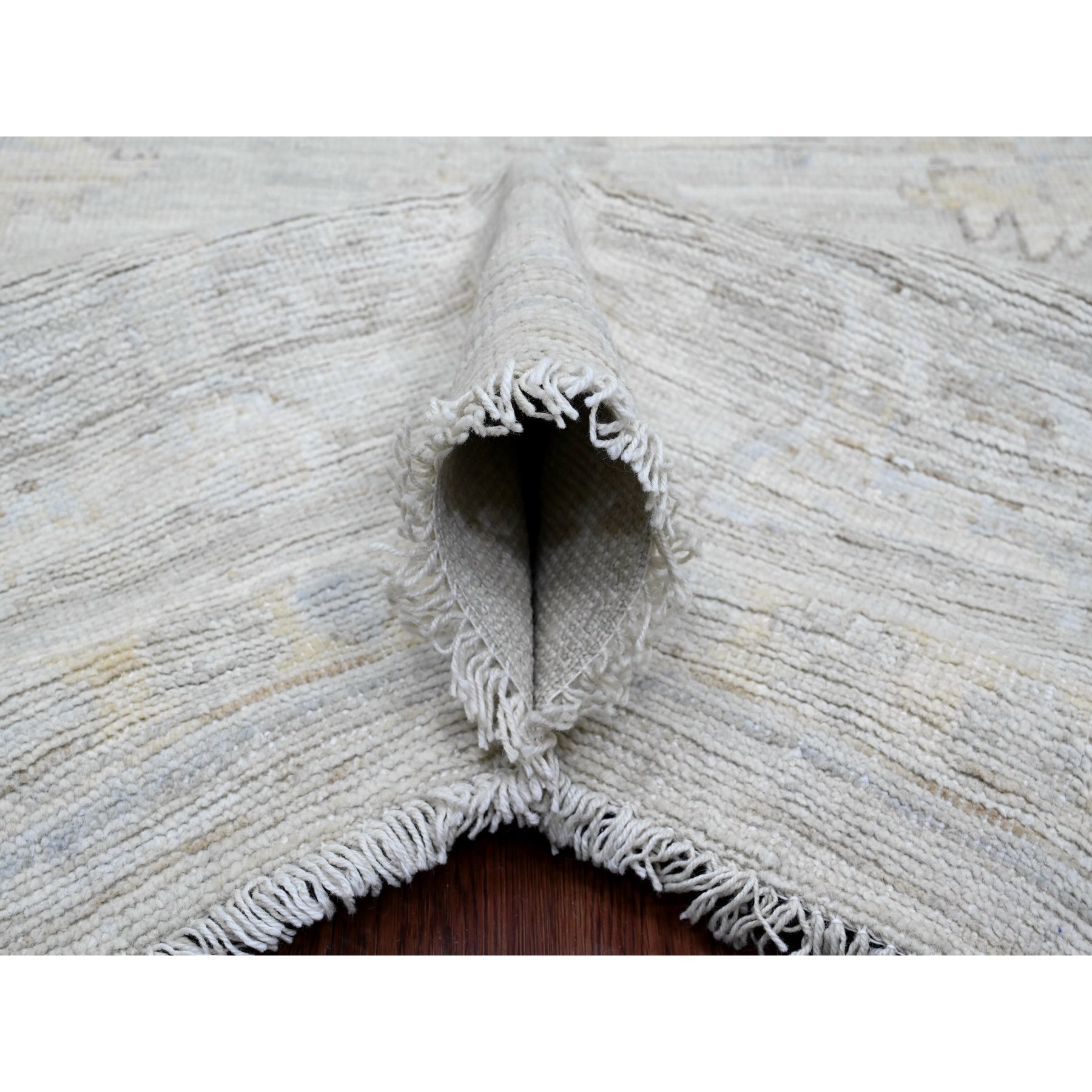 8'9"x12'7" Pastel Gray, Hand Knotted, Afghan Angora Oushak with Faded Leaf Design, Vegetable Dyes, 100% Wool, Oriental Rug Sh20236