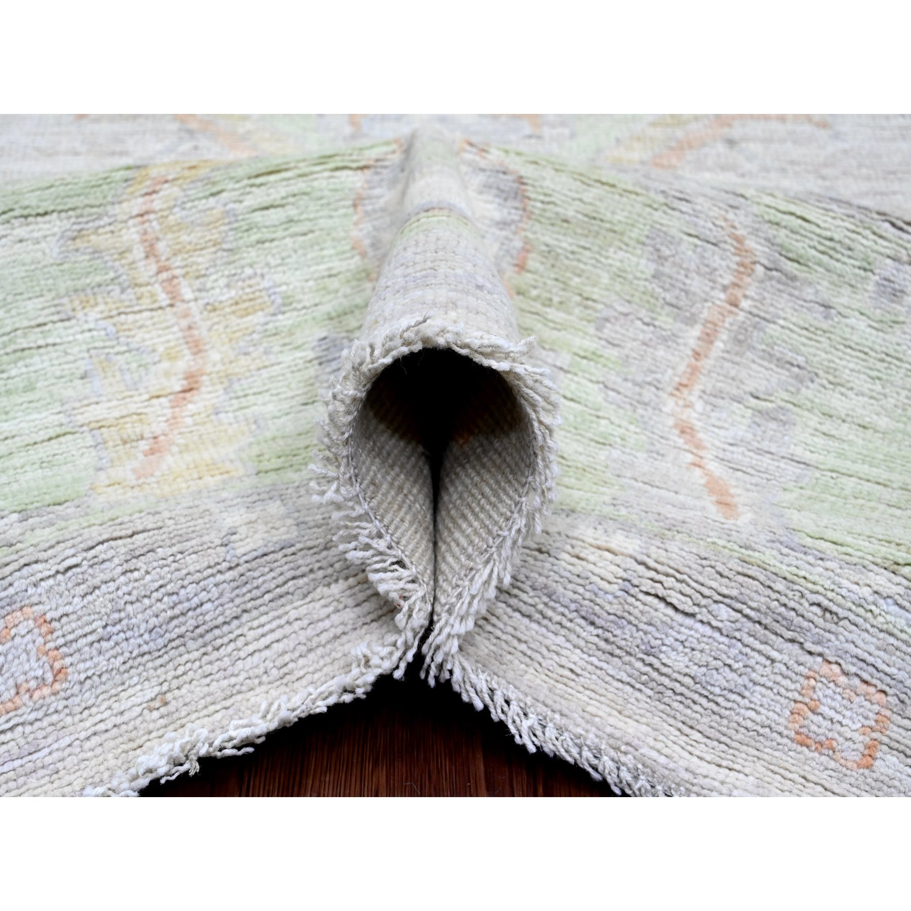 9'7"x13'6" Chiffon White, Afghan Angora Oushak with All Over Vines Design, Natural Dyes, 100% Wool, Hand Knotted, Oriental Rug Sh20238
