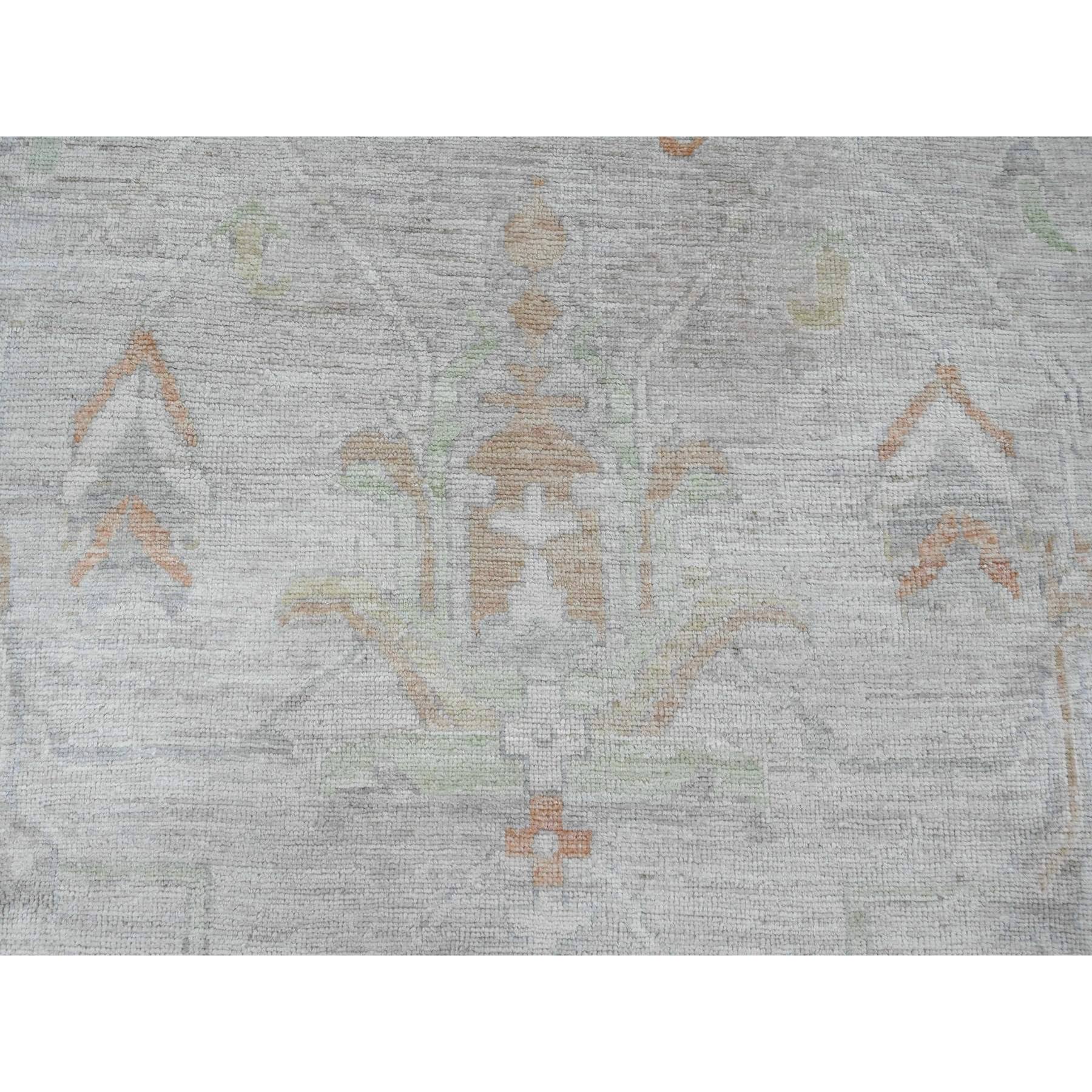 9'7"x13'6" Chiffon White, Afghan Angora Oushak with All Over Vines Design, Natural Dyes, 100% Wool, Hand Knotted, Oriental Rug Sh20238