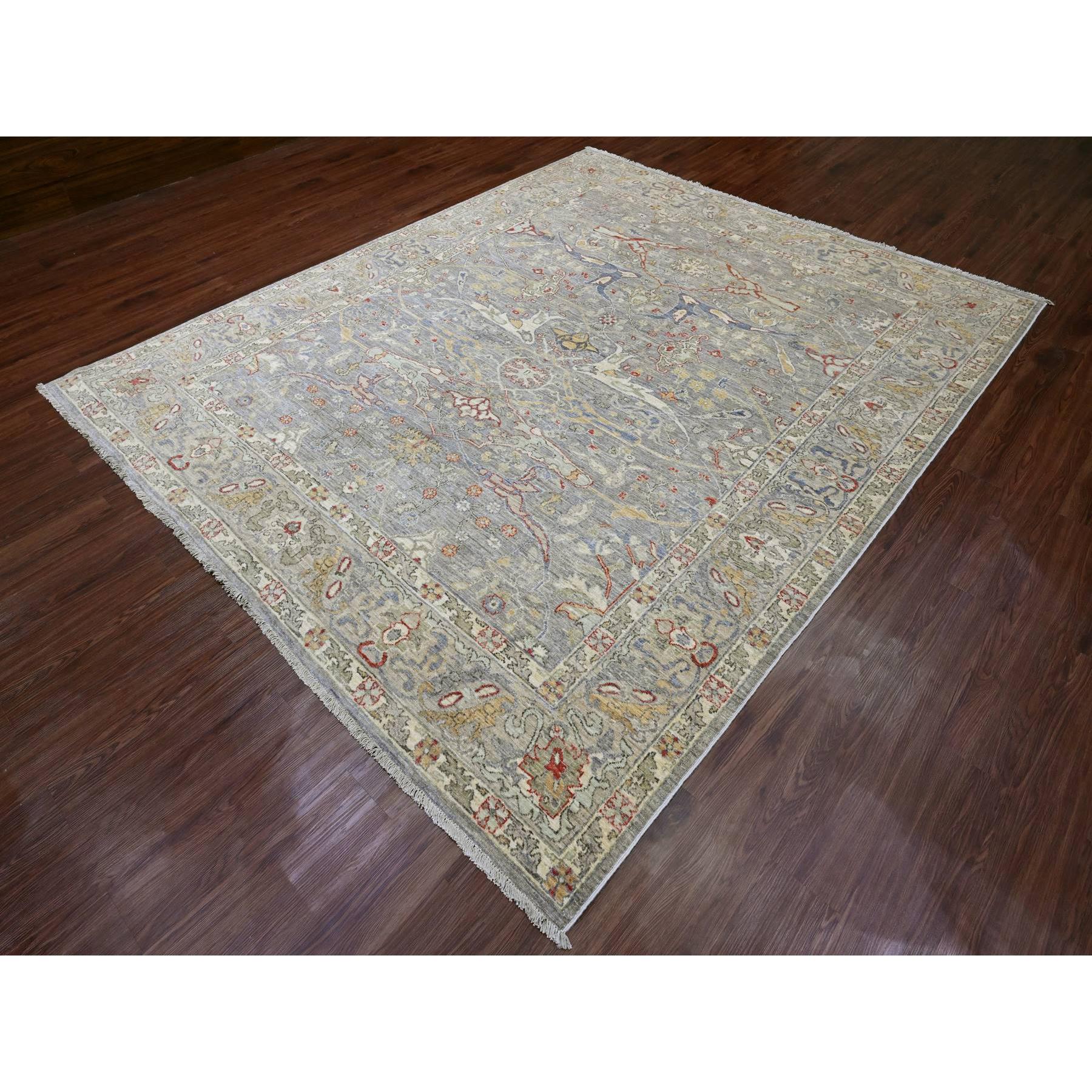 8'x9'7" Jet Gray, Peshawar with Bijar Garus Design, High Mountain Wool, Hand Knotted, Vegetable Dyes, Densely Woven, Oriental Rug Sh20243